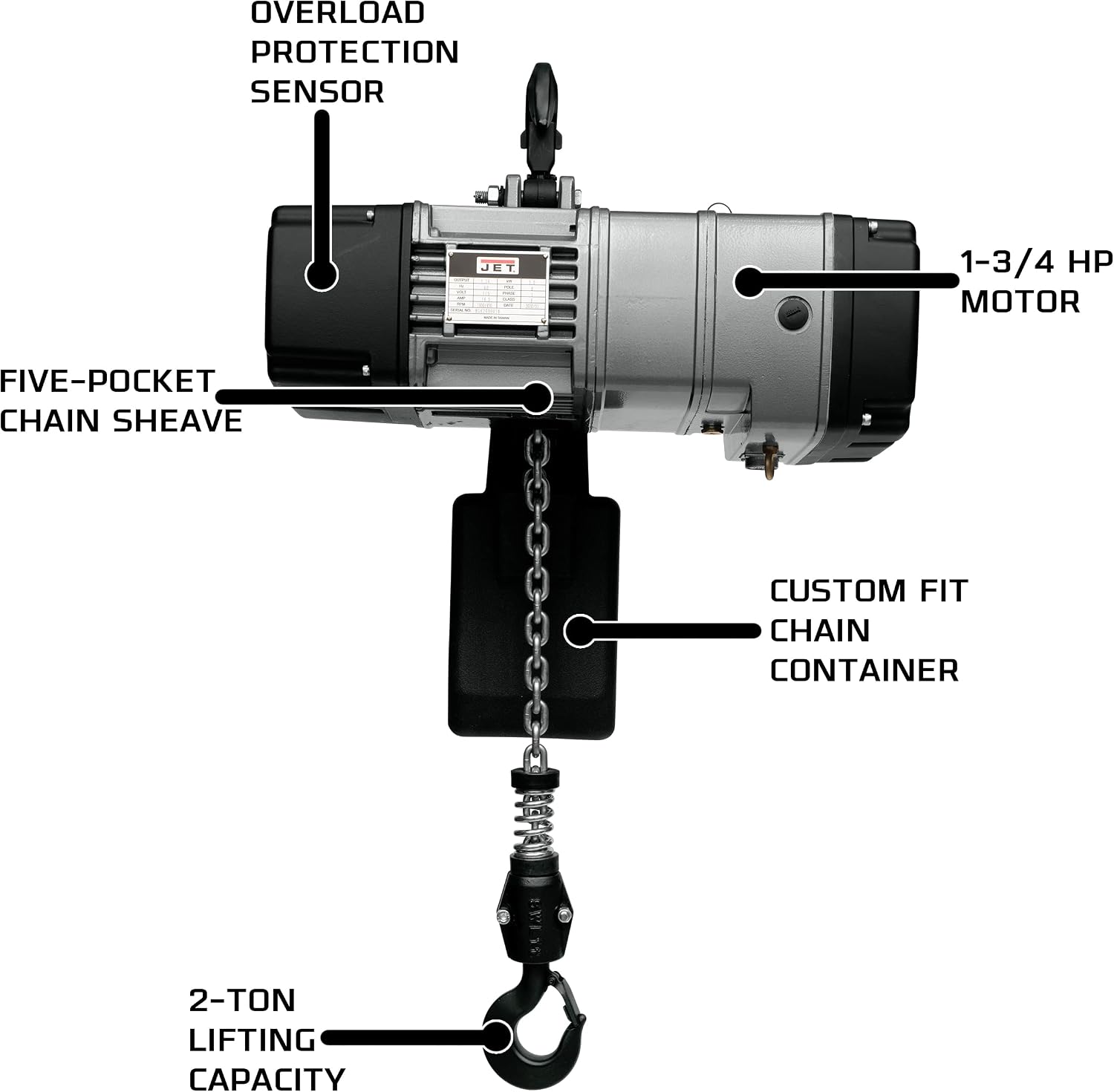 JET Trademaster 2-Ton Electric Chain Hoist, 20' Lift, 120V 1Ph (BLVS200-020)
