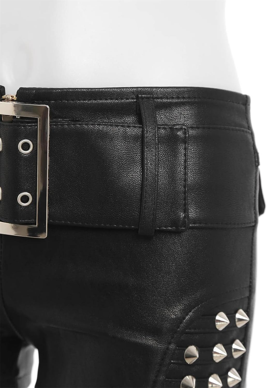 Women's Faux Leather Biker Shorts Low Waist Slim Fit Belted Mini Shorts Punk Style Festival Outfit Bottoms