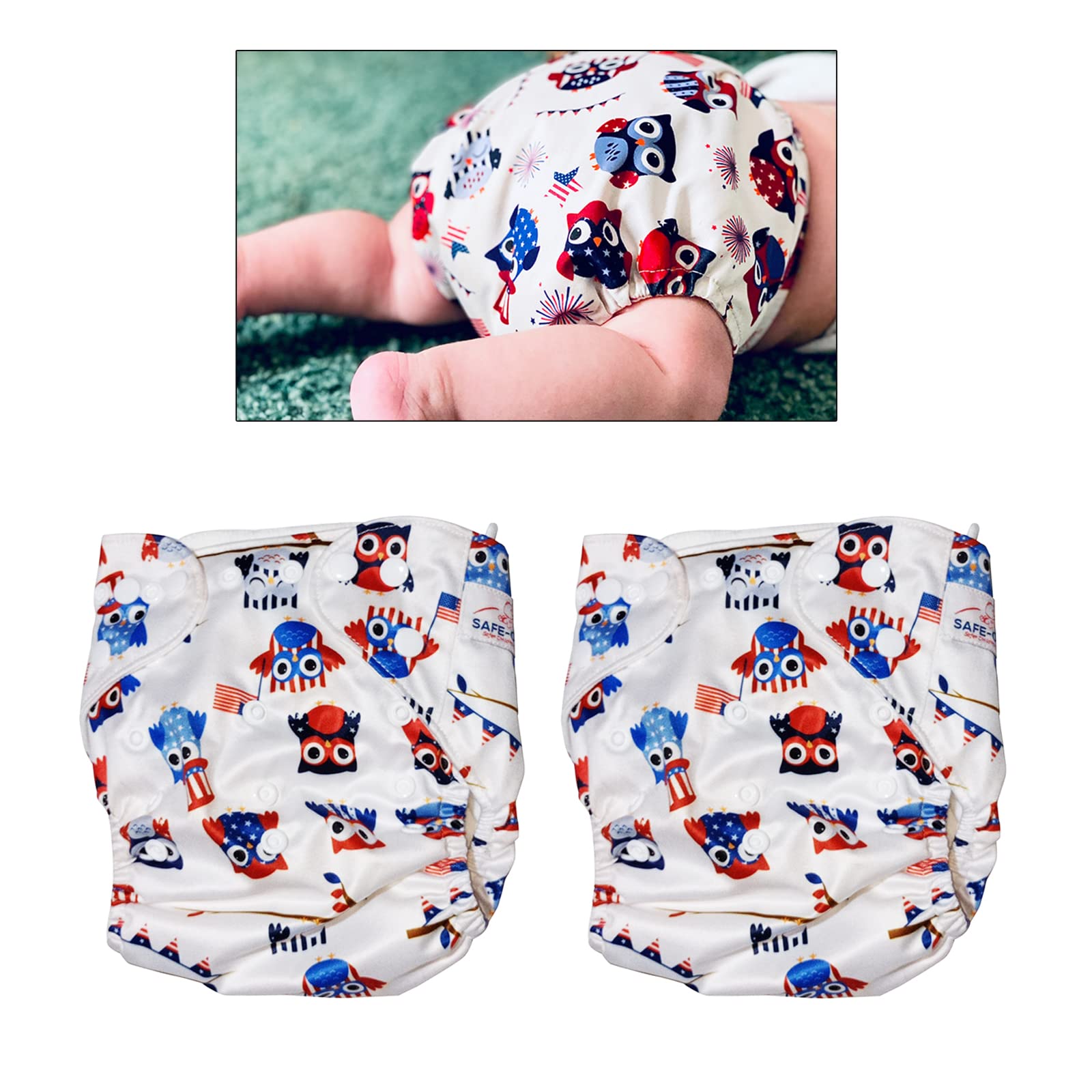 Safe-O-Kid- Pack of -2- Reusable Baby Cloth Diaper, Washable Pocket Nappy with Adjustable Snap Buttons White & Blue