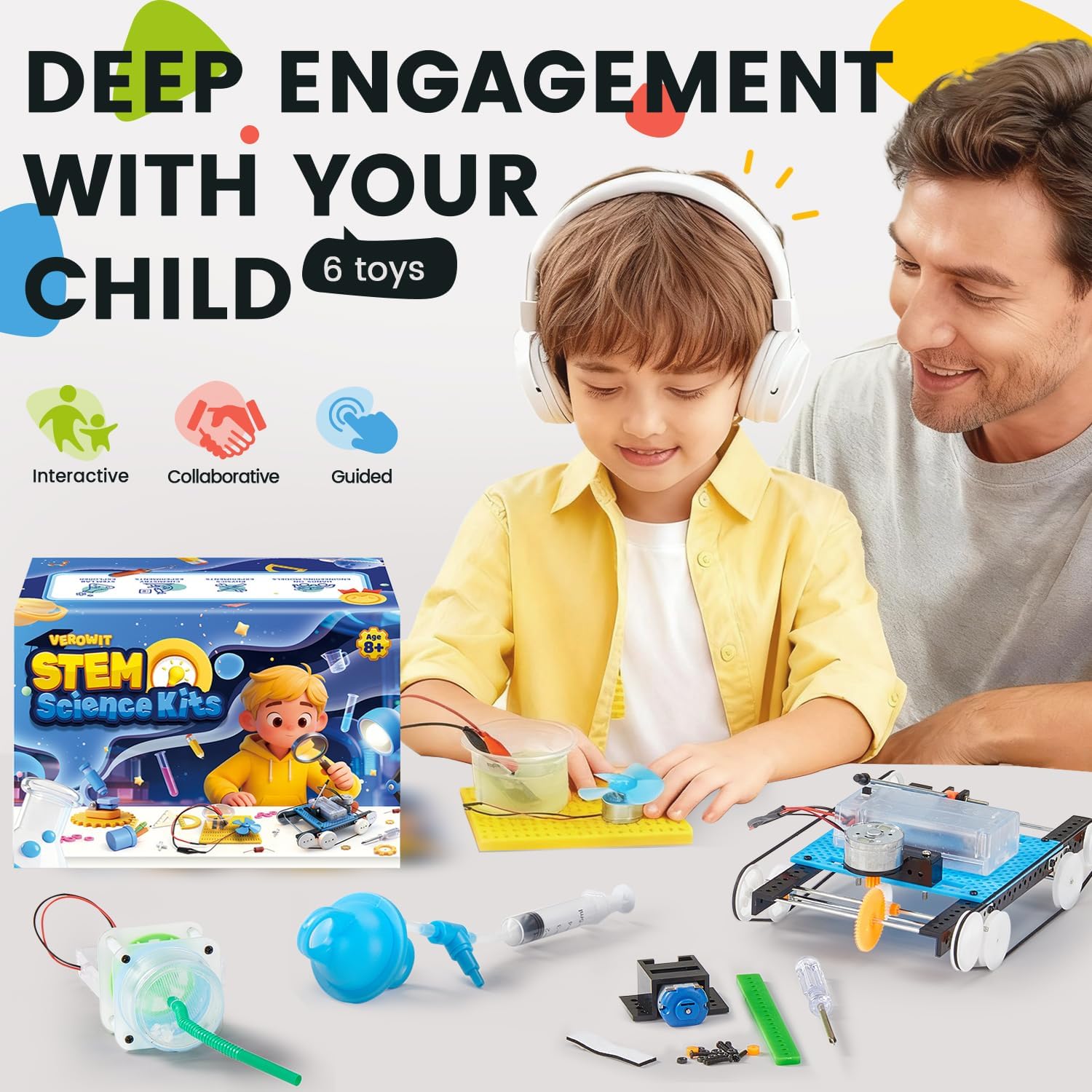 6-in-1 STEM Home Lab Science Kit for Kids Age 8-12, Boys & Girls 9 10 11 13 14 Year Old Educational Adventure Set: Tank & Car Building, Saltwater Generator | Perfect Birthday & Learning Gift for Kids