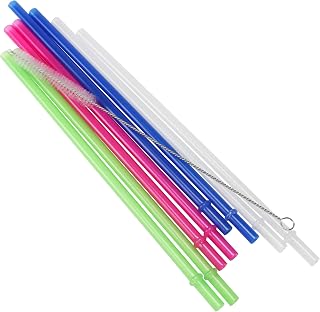 Chef Craft Select Hard Plastic Reusable Straw with Brush Set, 12.5 inch 8 piece set, Multicolored