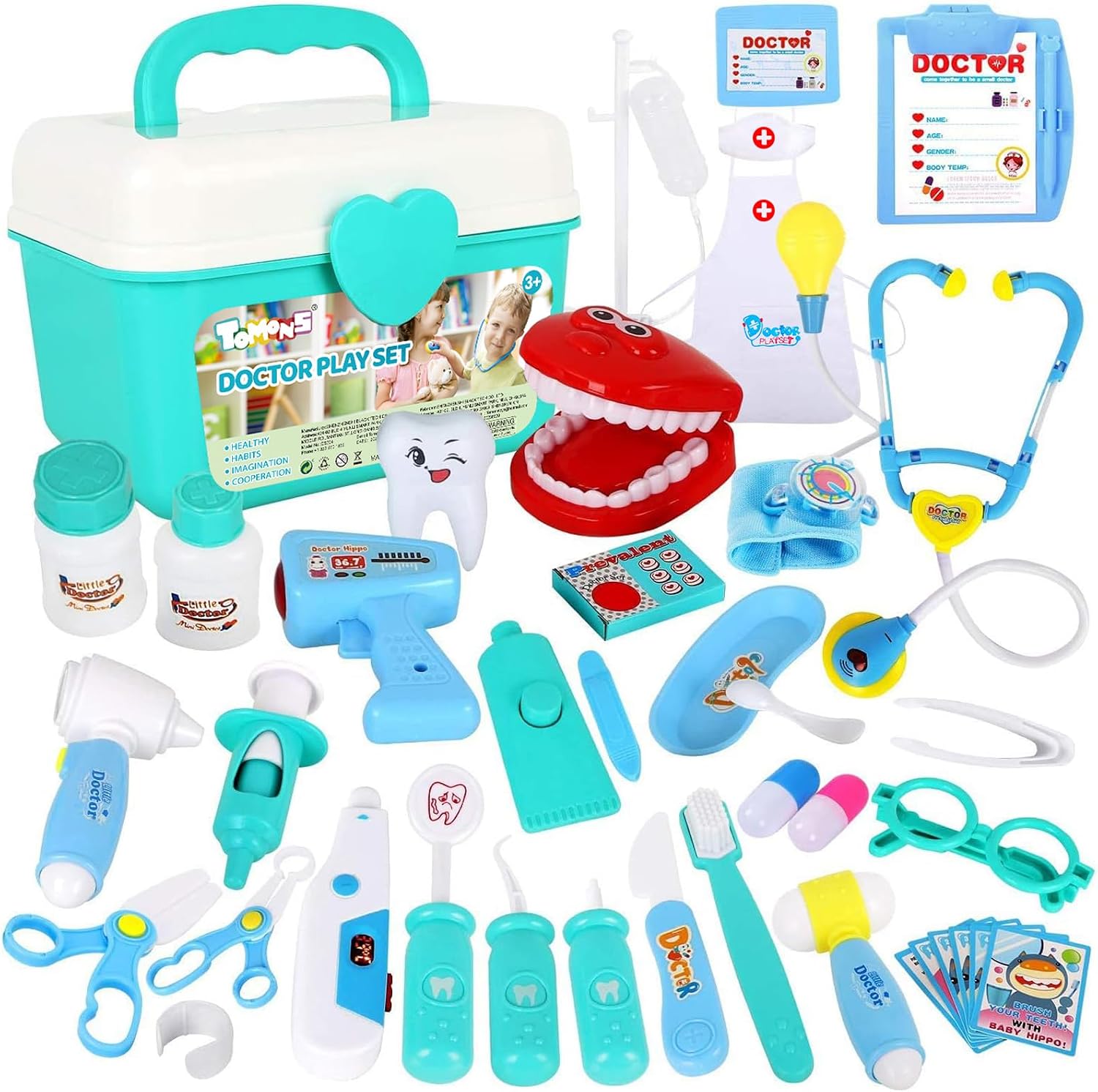 Tomons Toy Doctor Kit for Kids - 38 Pieces Kids Pretend Play Doctor Toys with Stethoscope Dentist Model, Medical Kit Doctor Play Set with Sturdy Gift Case