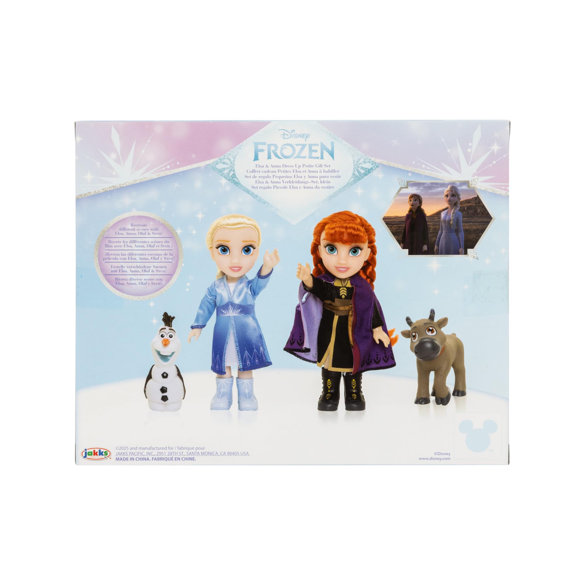 Disney Frozen Elsa & Anna Extra Fashions drobny zestaw upominkowy firmy Jakks Pacific – oficjalnie licencjonowany przez Disney, dla dziewczynek z dodatkowymi strojami