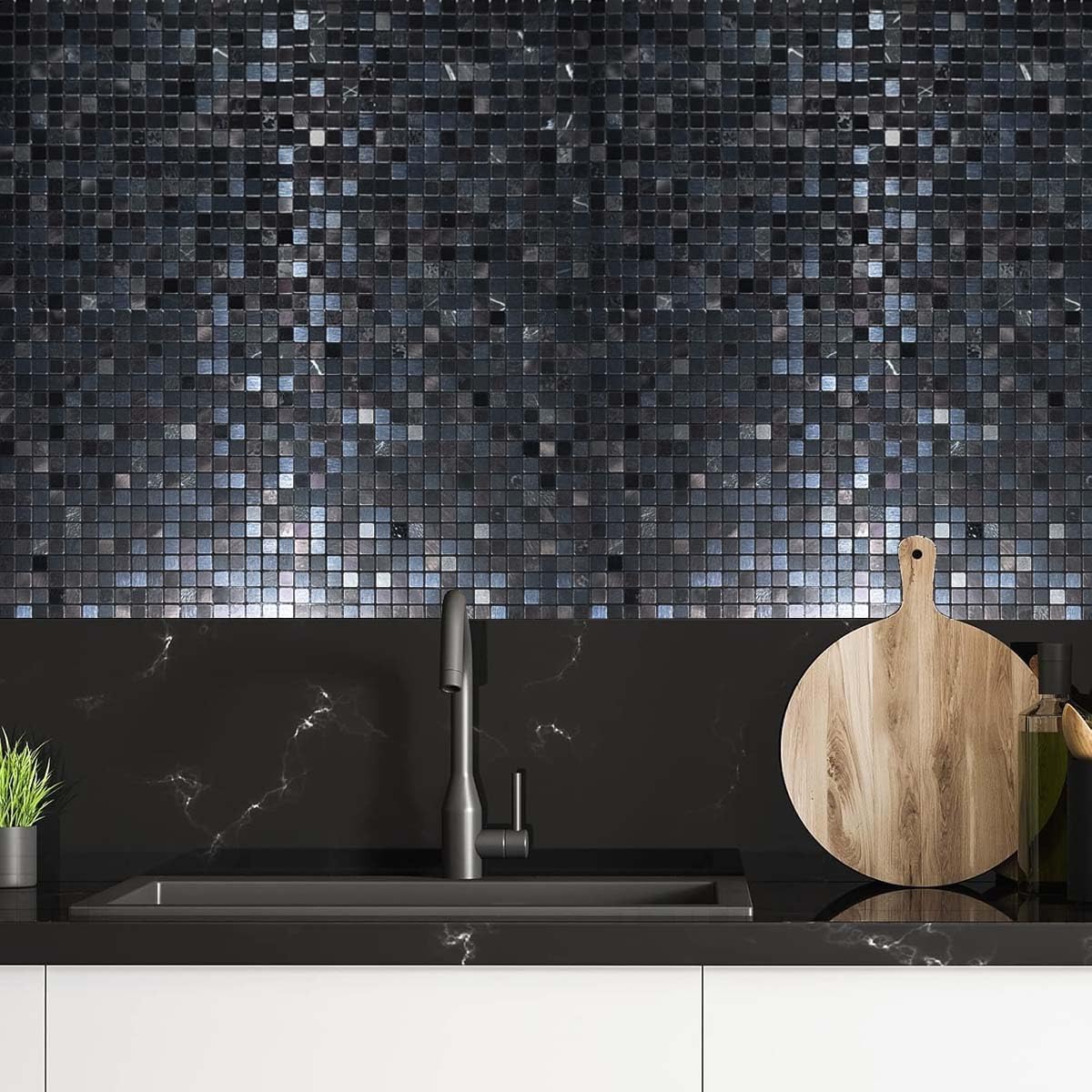 XUANINY Peel and Stick Backsplash Tiles for Kitchen,Bathroom,Fireplace,Self Adhesive Metal Aluminum Mosaic (12"x12") (10, Ink Color)