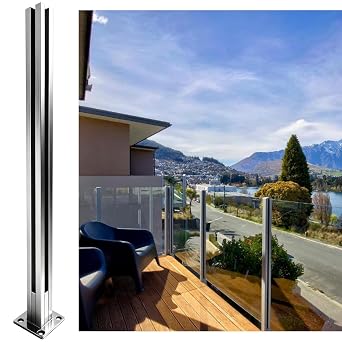 3ft41.34" Glass Balustrade Corner Post with Mounting Strip,Silver Garden Privacy Fence Posts with Spigot Slot & Sturdy Base for Glass,Wood,PVC,DIY Serial Post for Steps,Balcony,Deck,Yard