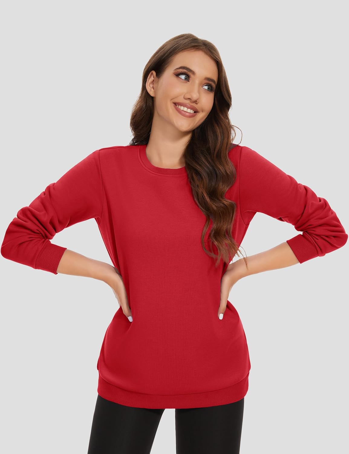 MAGCOMSEN Women's Fleece Lined Sweatshirt Crewneck Cotton Pullover Fall Winter Casual Long Sleeve Warm Soft Tops - Image 3