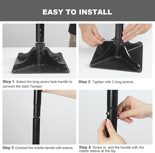 Miniatura 2 de Tamper de acero con mango de 48 pulgadas, 8 x 8 pulgadas, manipulador de jardín de 8 x 8 pulgadas, gran herramienta de acero resistente para nivelar