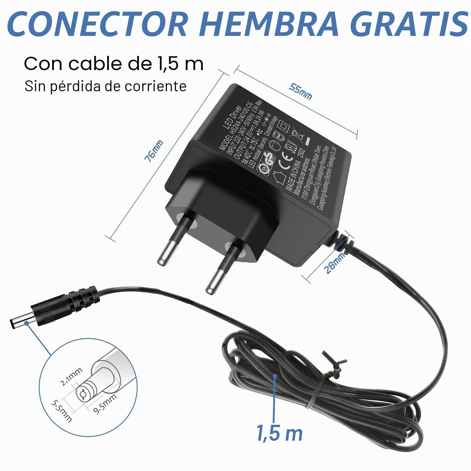 AGOTD - Bloc de alimentación universal 24 V 1 A - Adaptador CA - Entrada 220-240 V 50-60 Hz - Fuente de alimentación 24 V 1 A 124 W - Salida - Adaptador convertidor ondulador - Cargador - Adaptador AC
