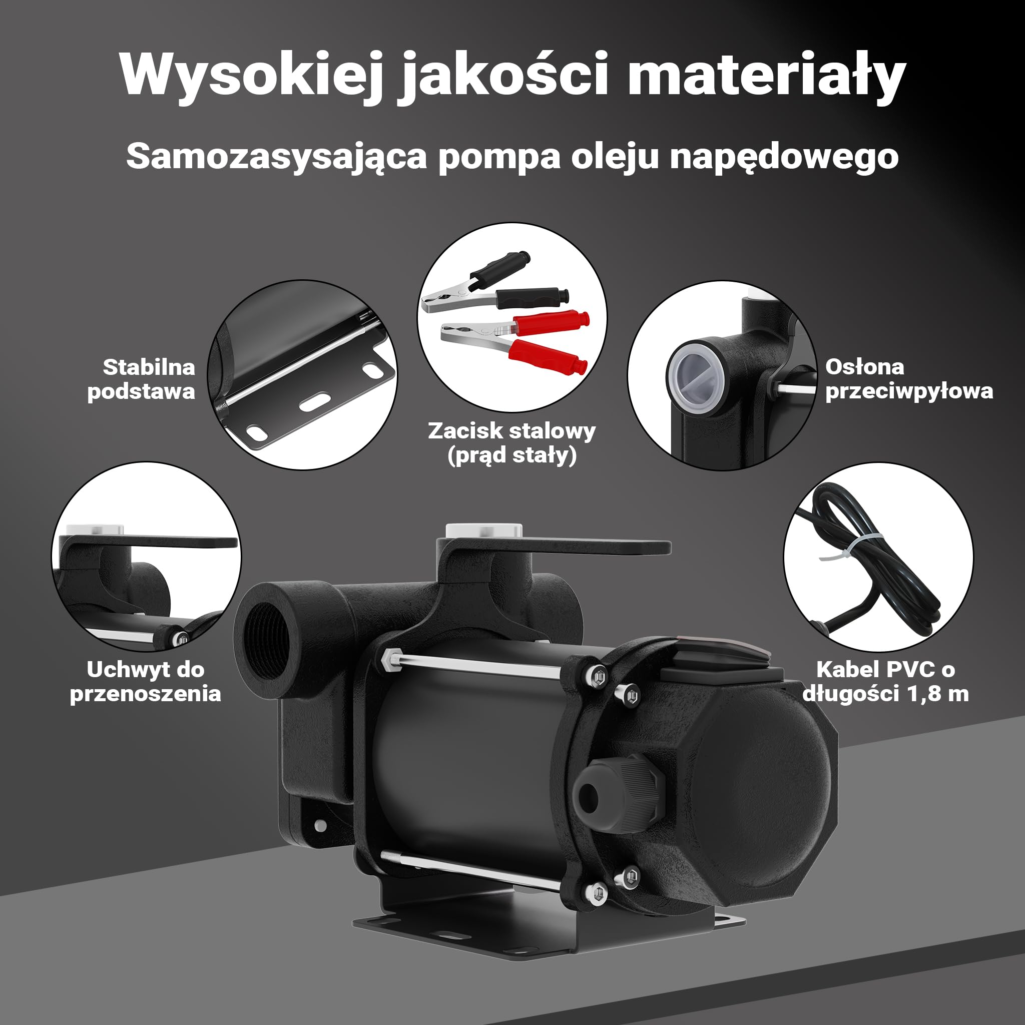 Wiltec Pompa do oleju napędowego, opałowego 550 W 80 l/min, przenośna z zaciskami krokodylkami do akumulatora