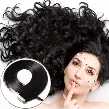 20inch Natural Black #1B Tape In Hair Extensions Remy Human Hair Long Straight Skin Weft Hair Invisible Double Sided Tape 20pcs/50g+10pcs Replacement Tapes