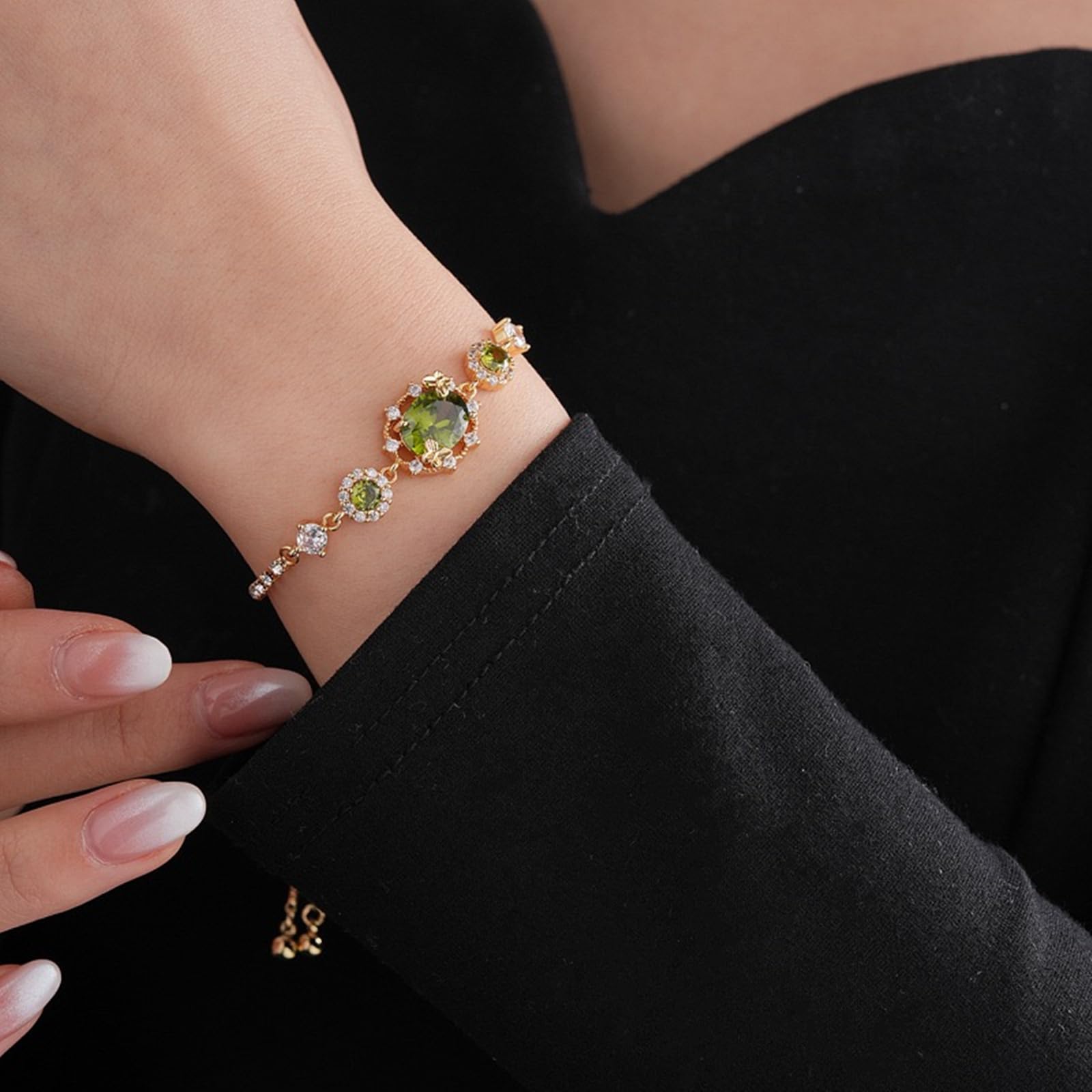 Bracciali da Donna Bracciale Zircone Colorato alla Moda per Donne retrò Bracciale Rotondo Colorato di Lusso-Verde Oliva