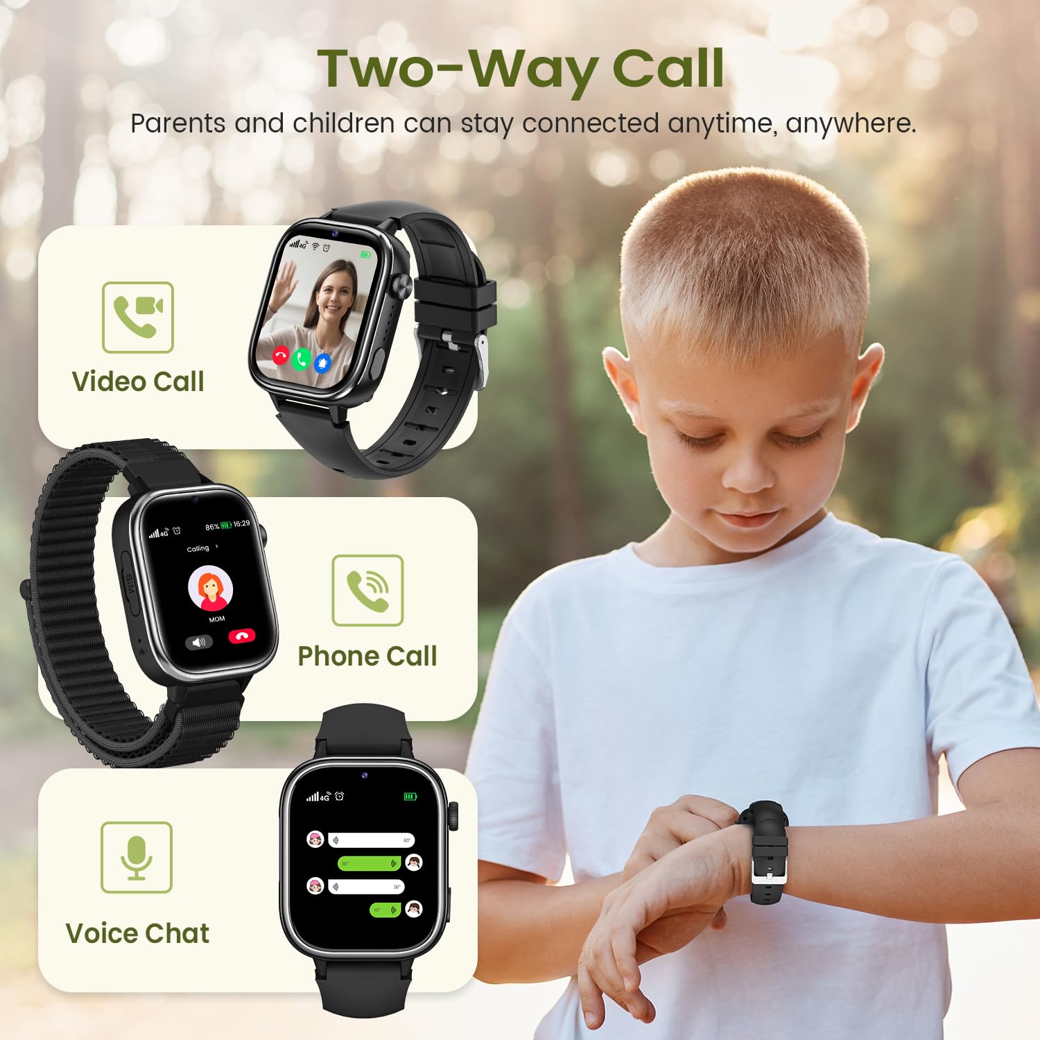 RUXINGX 4G Smartwatch Bambini, IP68 Impermeabile Smartwatch con GPS, SOS, Telefono, HD Videochiamata, Chat Vocale, modalità Lezione, Sveglia, Sonno, Orologio Bambini per Ragazze e Ragazzi, Nero