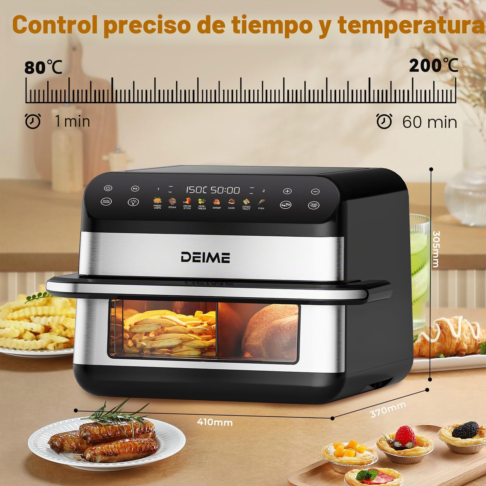 Freidora de aire de 5 cuartos de galón, freidora de aire grande para familias, 5 funciones de cocción, controles de temperatura de 204.4 °C en incrementos de 5°, cesta antiadherente recubierta de
