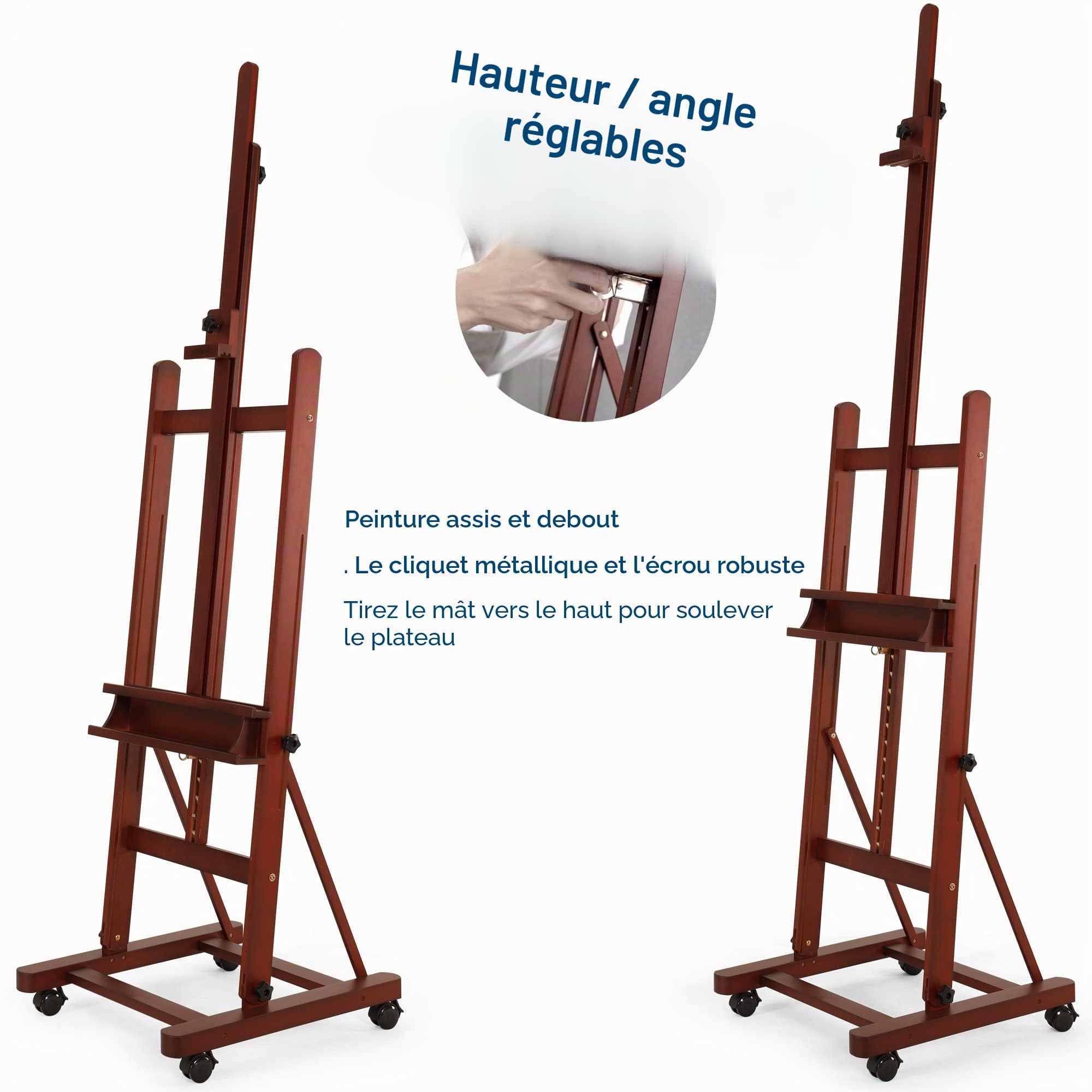 VISWIN Chevalet Peinture en H Élargi, Chevalet Grand et Réglableen Bois de Hêtre avec 4 Roues & Plateau, Professionnel d'Atelier pour Adultes, Artistes