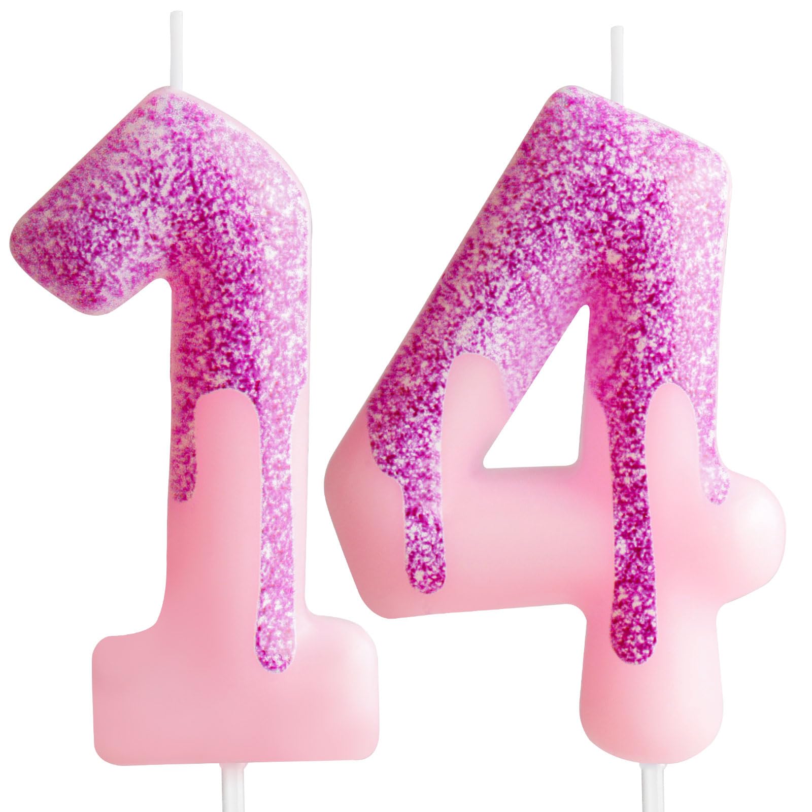 Pink 14th Birthday Candles Purple Pink Number 14 Candle Cake Topper Decorations for Girls Birthday Party Wedding Anniversary Celebration Supplies