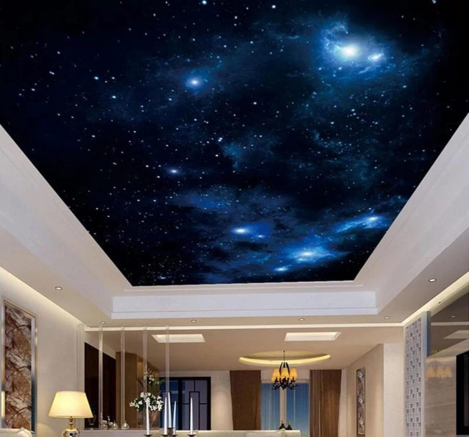 XLMING Beautiful Blue Starry Sky Stars Universe 3D Wallpaper Premium Textured Silk Study Dining Living Room Bedroom Sofa TV Wall Easy Install-400cm×280cm