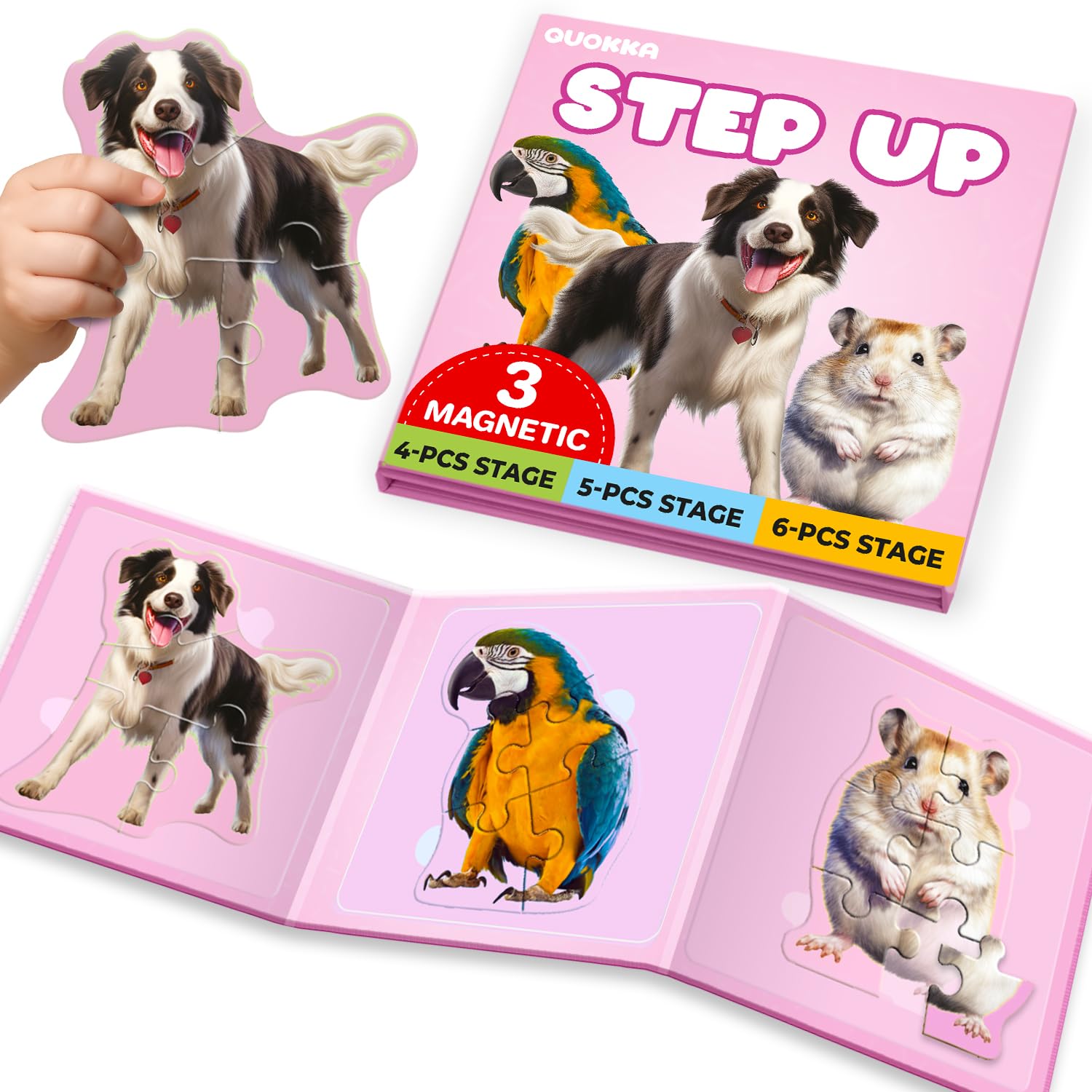 QUOKKA Step Up Magnetic Puzzles for 2 3 Year Olds - Animals Puzzle Set in One Book - Travel Games for Kids Age 4 5 - Travel Toys for Toddlers on Plane Car Ride - Games For 3 year olds