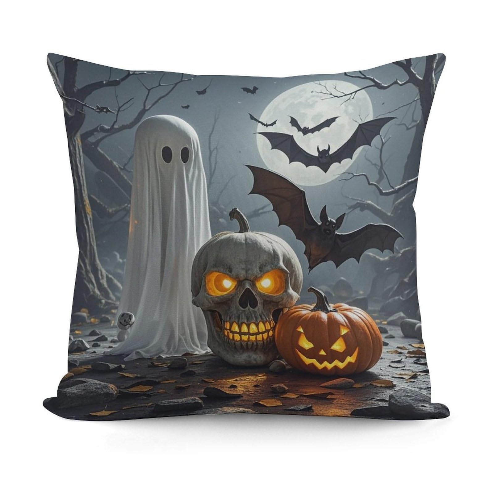 VstaDank Pumpkin Lantern Ghost Throw Pillow Covers 18x18 Inch Soft Couch Home Decor Cushion Cover Comfortable Plush Square Cushion Case Farmhouse Decorative Pillowcase for Living Couch