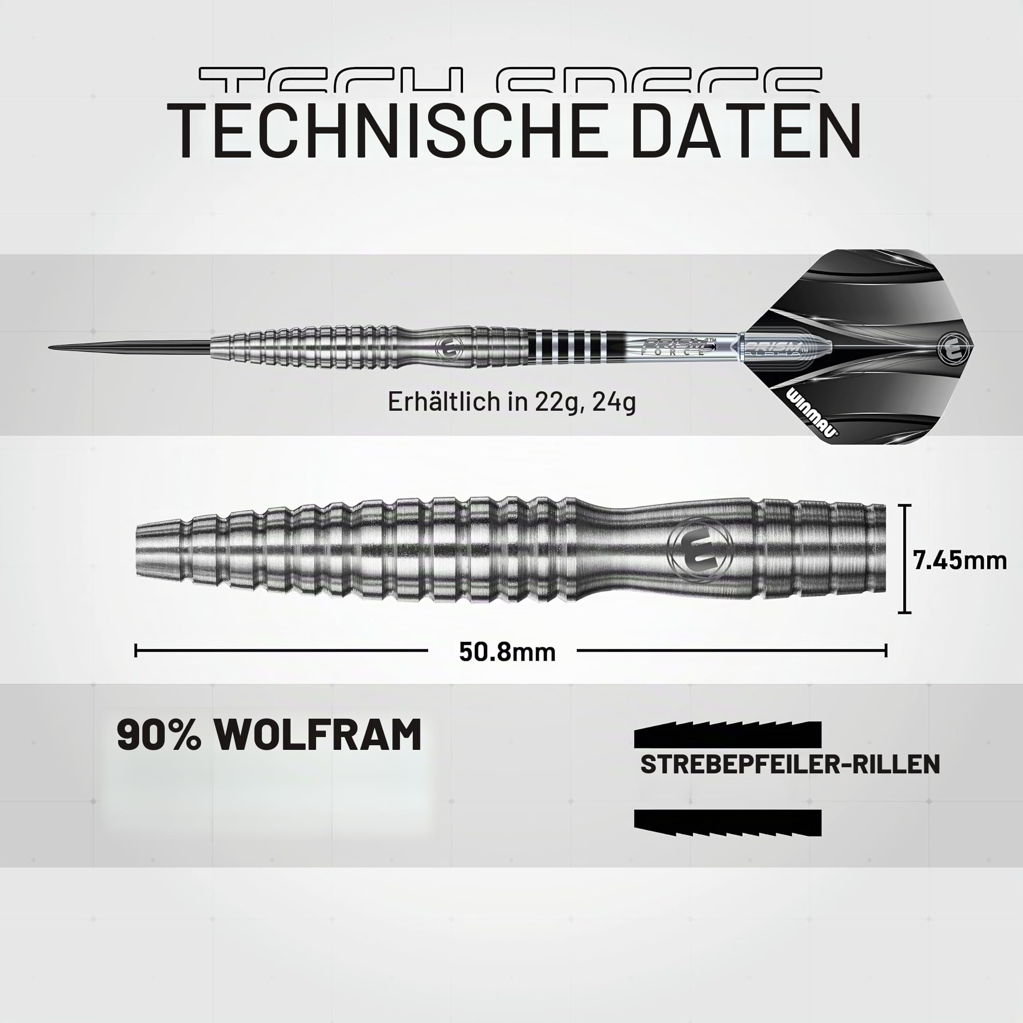 WINMAU Sniper 24 Gramm Professionelles Wolfram-Dart-Set mit Flights und Schäften (Shafts)