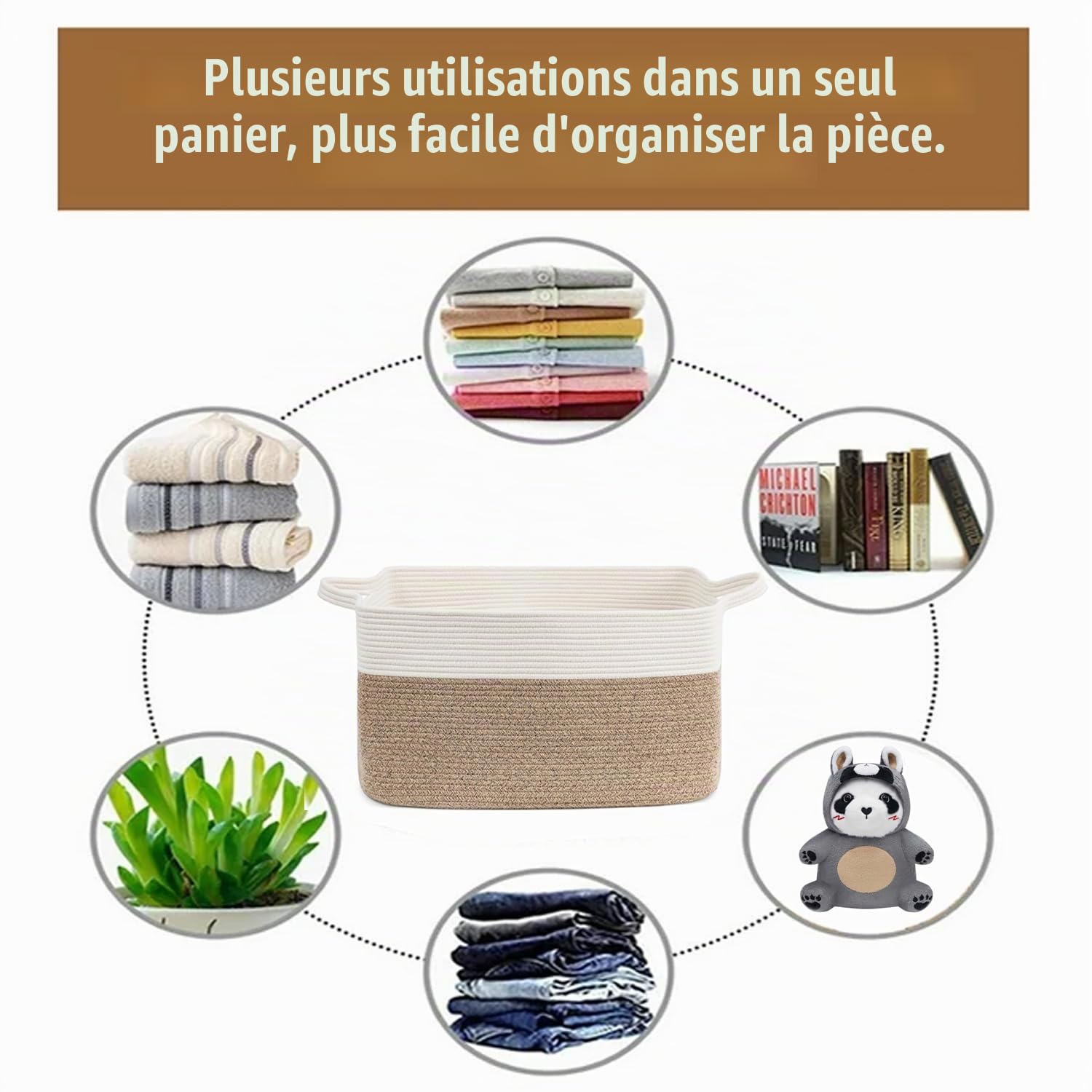 Paniers de rangement pliables extra larges de 65 l avec poignées – Boîte de rangement en tissu robuste, couvertures, vêtements saisonniers, 54,9 x 37,8 x 30 cm (lin blanc)