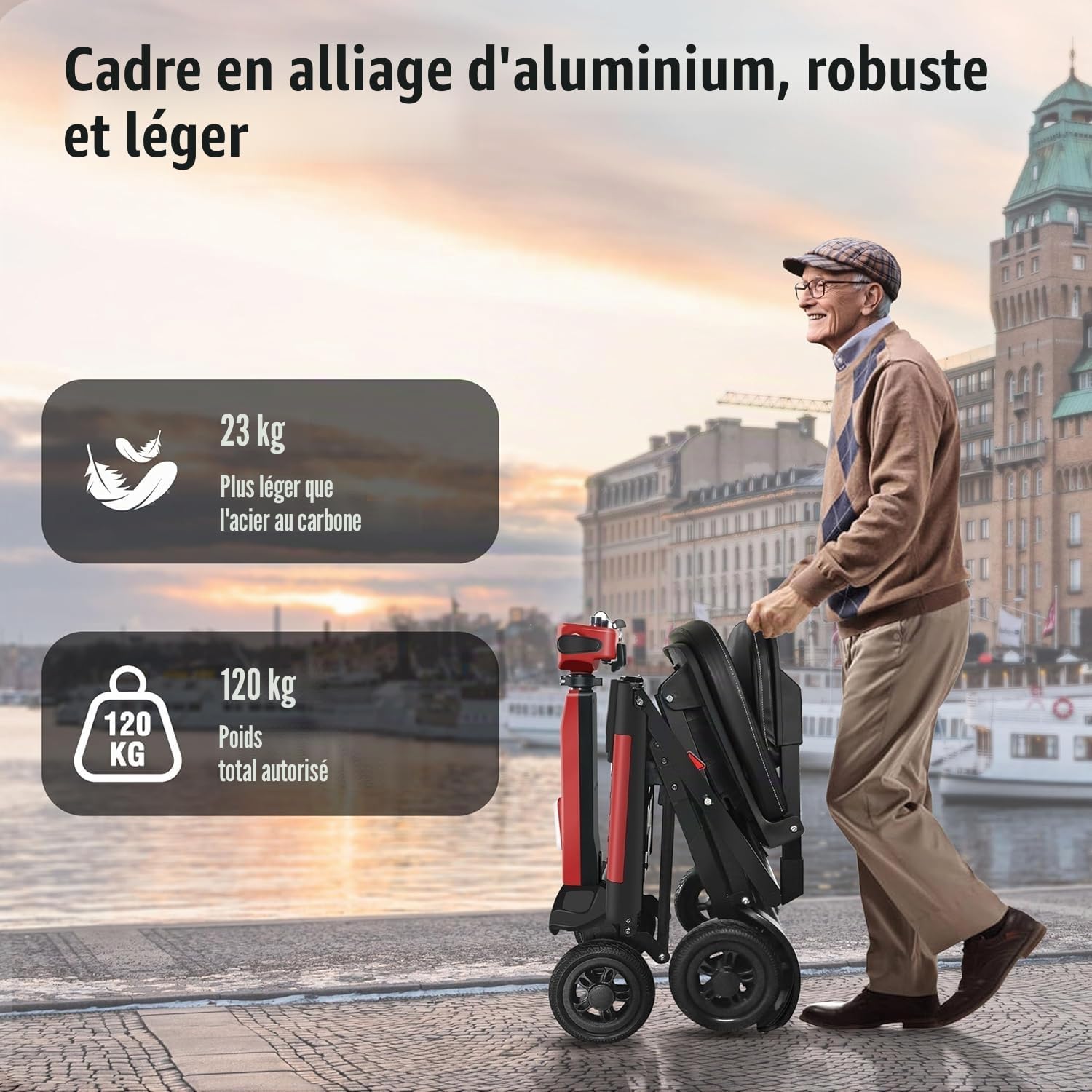 BestAGE Scooter Électrique PMR Pliable à 4 Roues pour Seniors - Scooter Ultra-Léger en Aluminium, Haute Mobilité - Batterie Lithium 20km, Charge Max 120kg - Design Compact pour Voyage et Transport