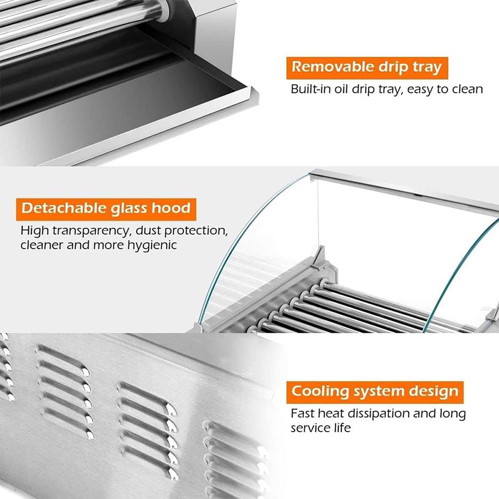 Olla para Parrilla de Salchichas con Rodillo para Perritos Calientes, Máquina Comercial con Rodillo para Perritos Calientes de Acero Inoxidable con Control de Temperatura Dual 5 Sticks