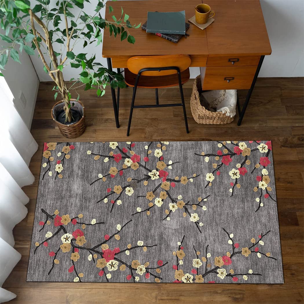 Tapis Cuisine，3D Fleur Tapis de Couloir Marron Tapis Cuisine Devant evier Lavable antiderapant Tapis Entree Interieur Long Tapis Chambre Adulte Marron,80x150cm