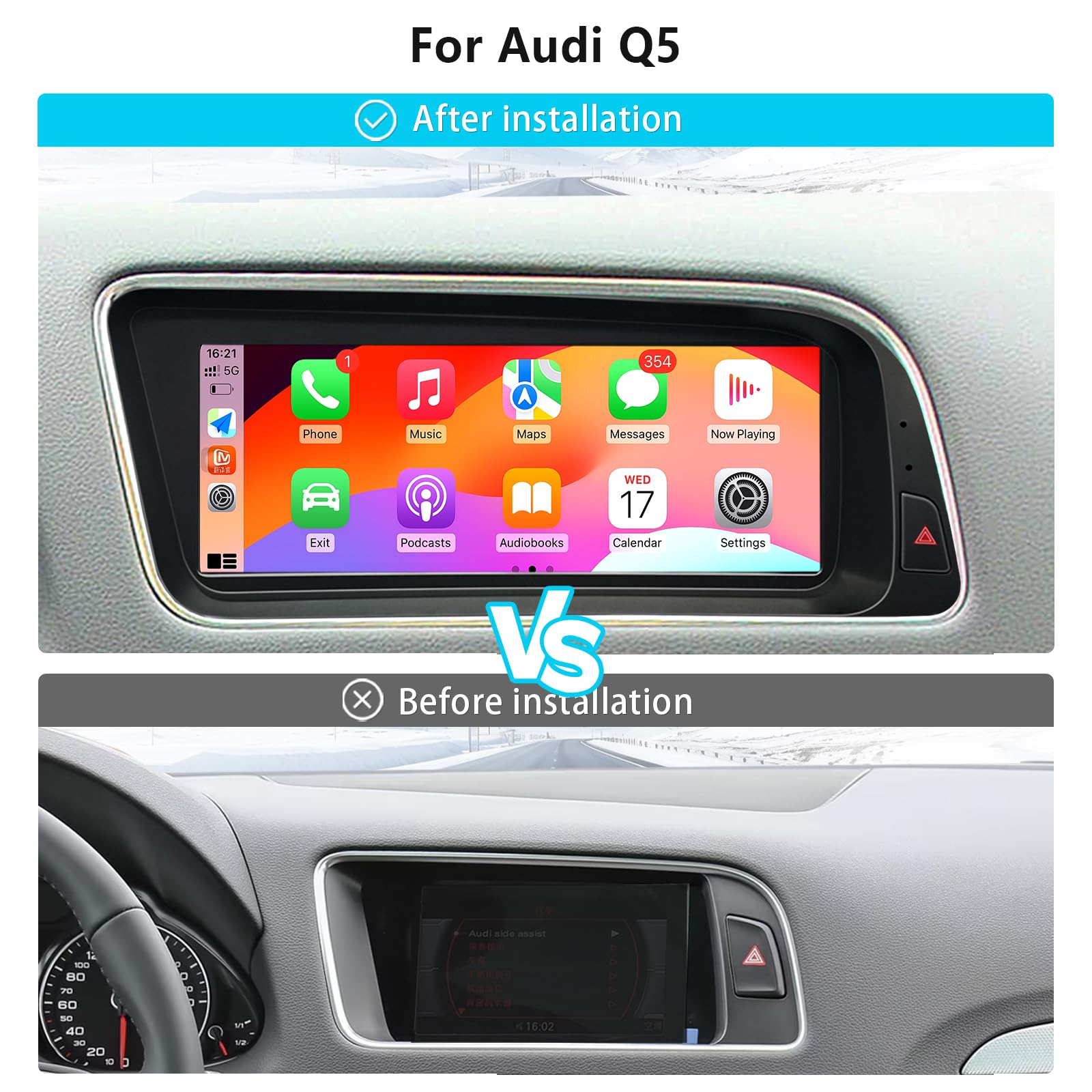 AIOMERUI Pantalla táctil CarPlay de 8.9 pulgadas para Audi Q5 2009-2017 año con 2GMMI, HD1920* 720 Radio de coche Pantalla estéreo Android Auto Mirrorlink (Concierto/Sinfonía 2GMMI)