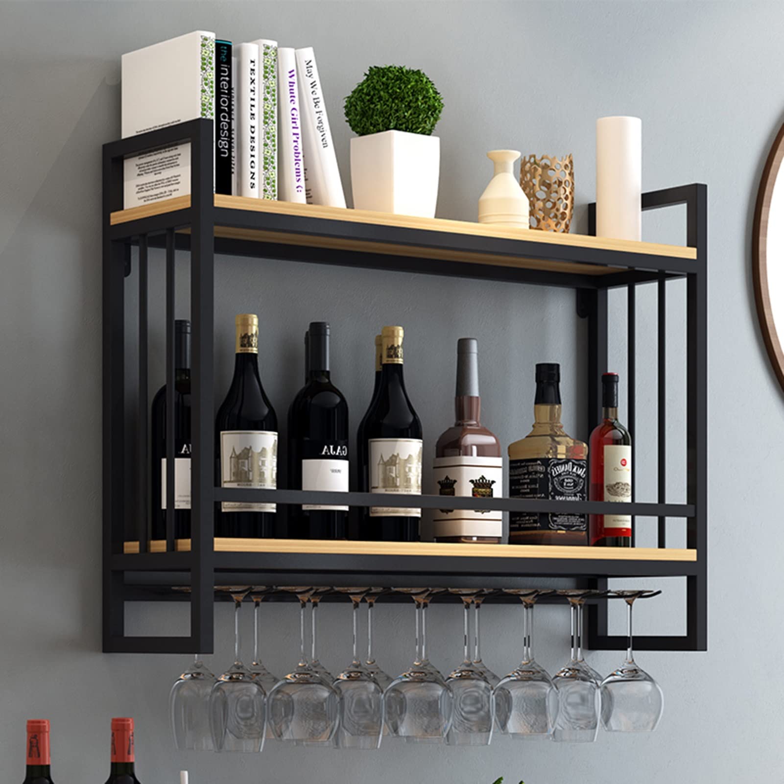 Étagère à vin murale avec porte-verre suspendu pour cuisine et bar