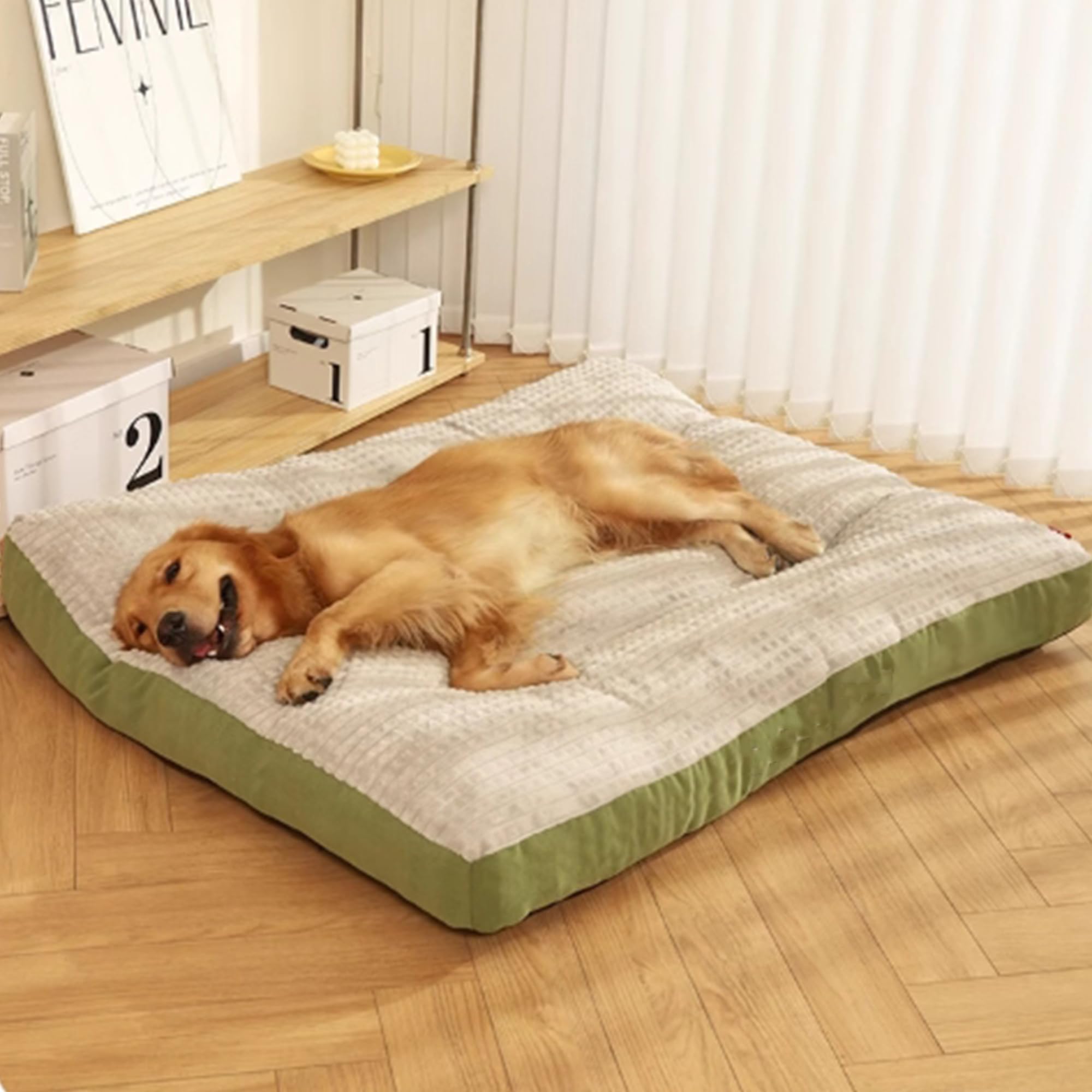Grand coussin lavable pour animal de compagnie, tapis de cage confortable et chaud pour chiens de taille moyenne et grande taille, coussin rectangulaire en peluche avec fond antidérapant (120 x