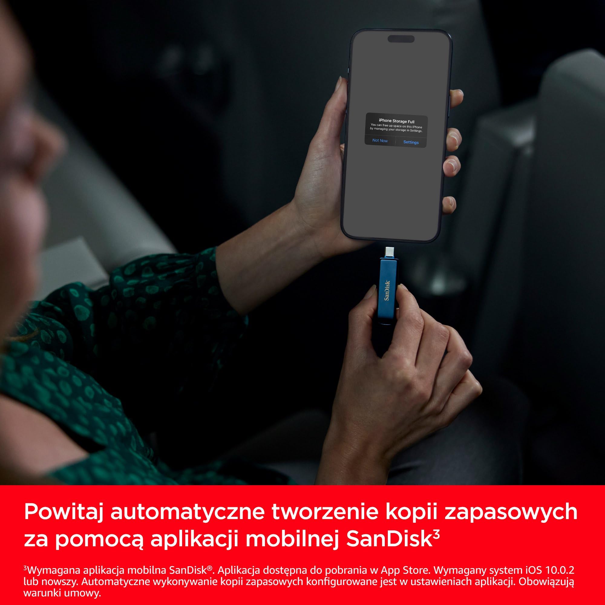 SanDisk Napęd telefoniczny 128 GB, pamięć USB do iPhone'a, iPada, PC i Mac (pamięć 2 w 1, złącza Lightning i USB typu C, automatyczna kopia zapasowa, ochrona hasłem, metaliczne niebo