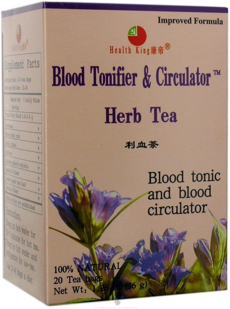 Health King Blood Tonifier & Circulator Herb Tea, Teabags, 20-Count Box (Pack of 6)