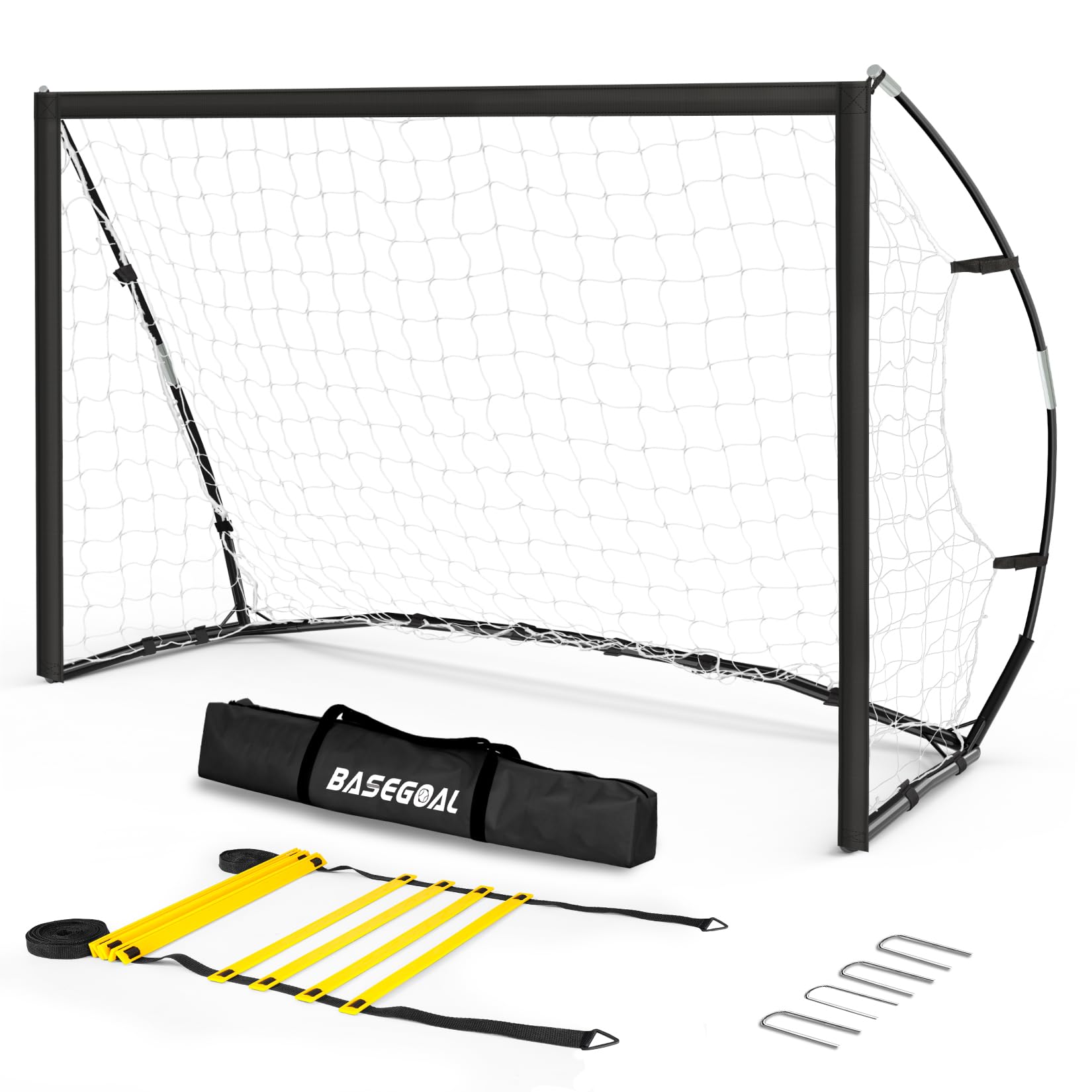 BaseGoal Porta da Calcio Grande Portatile con Scala di Agilità-Impermeabile | Porte Calcio per Giardino Pieghevole Include Borsa, Asta in Fibra di Vetro, Rete da Calcios per Allenamento Giovanile