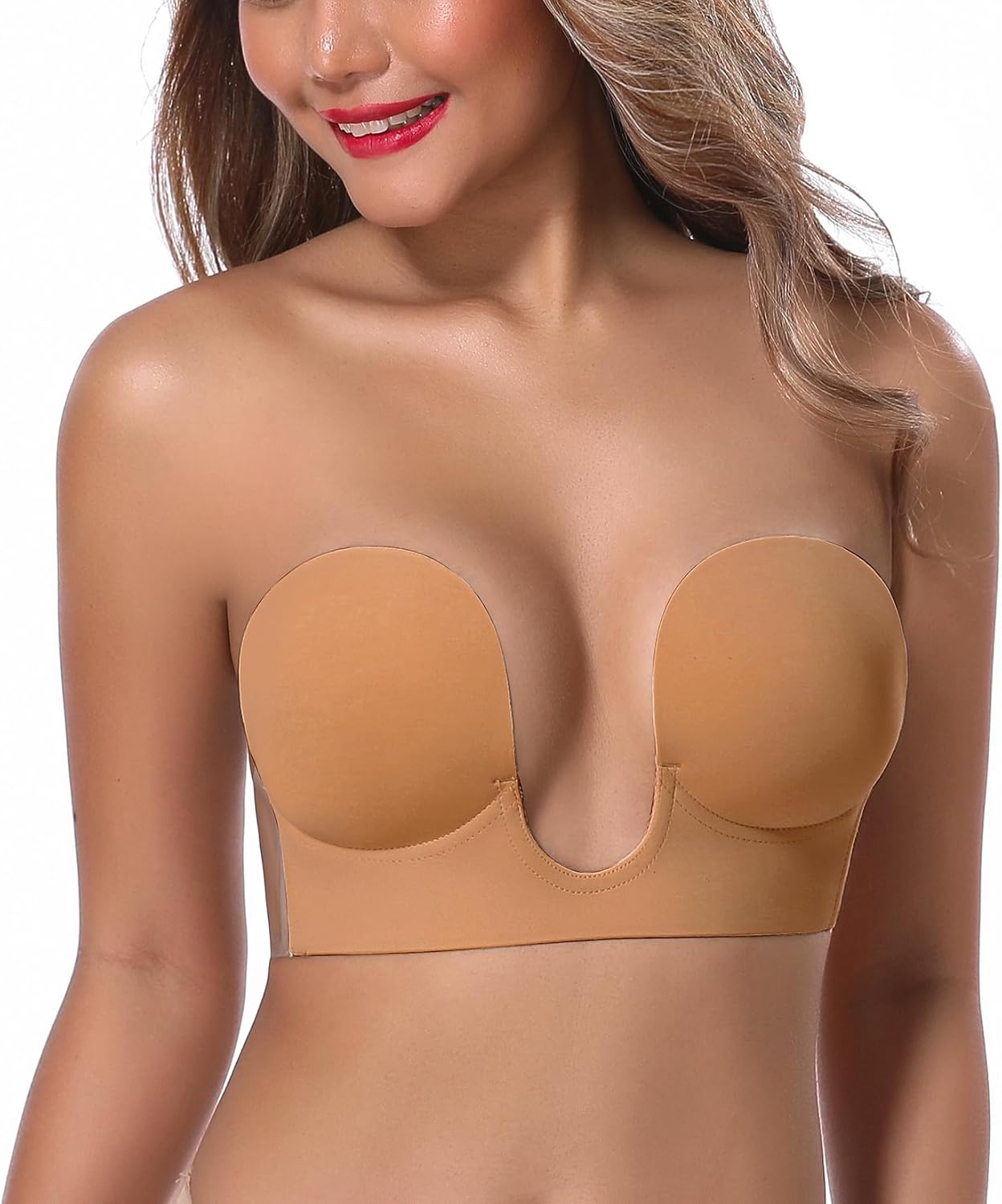 JOATEAY Sticky Bra - Deep Plunge Strapless Push Up Reusable Underwire Adhesive Bra for Women Backless Dress Partywear Wedding
