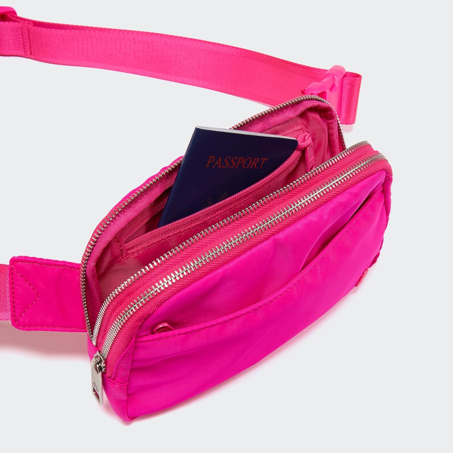 Pander Everywhere Belt Bag for Women, 5 Zipper Pockets Nylon Crossbody Fanny Pack Purse (Sonic Pink). - Image 5