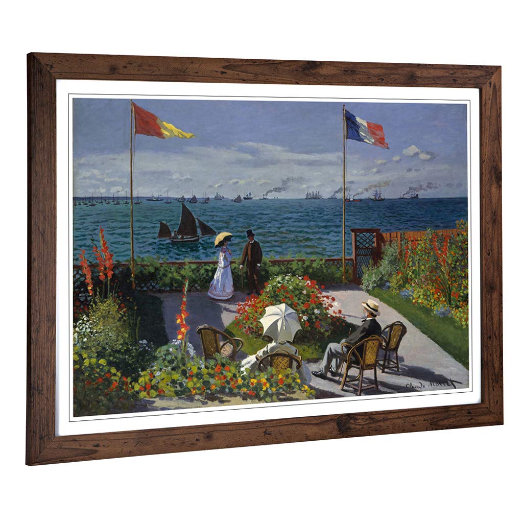 Big Box Art Framed Print of Claude Monet Jardin Sainte Adresse Design | Wall Art Picture | Home Decor for Kitchen, Living Room, Bedroom, Hallway, Walnut, A2 / 24.5x18 Inch / 62x45cm