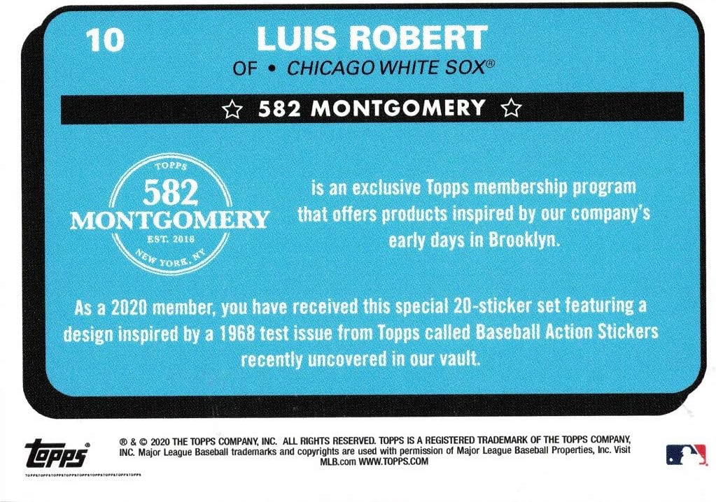 2020 Topps 582 Montgomery Club Baseball #10 Luis Robert Rookie Sticker