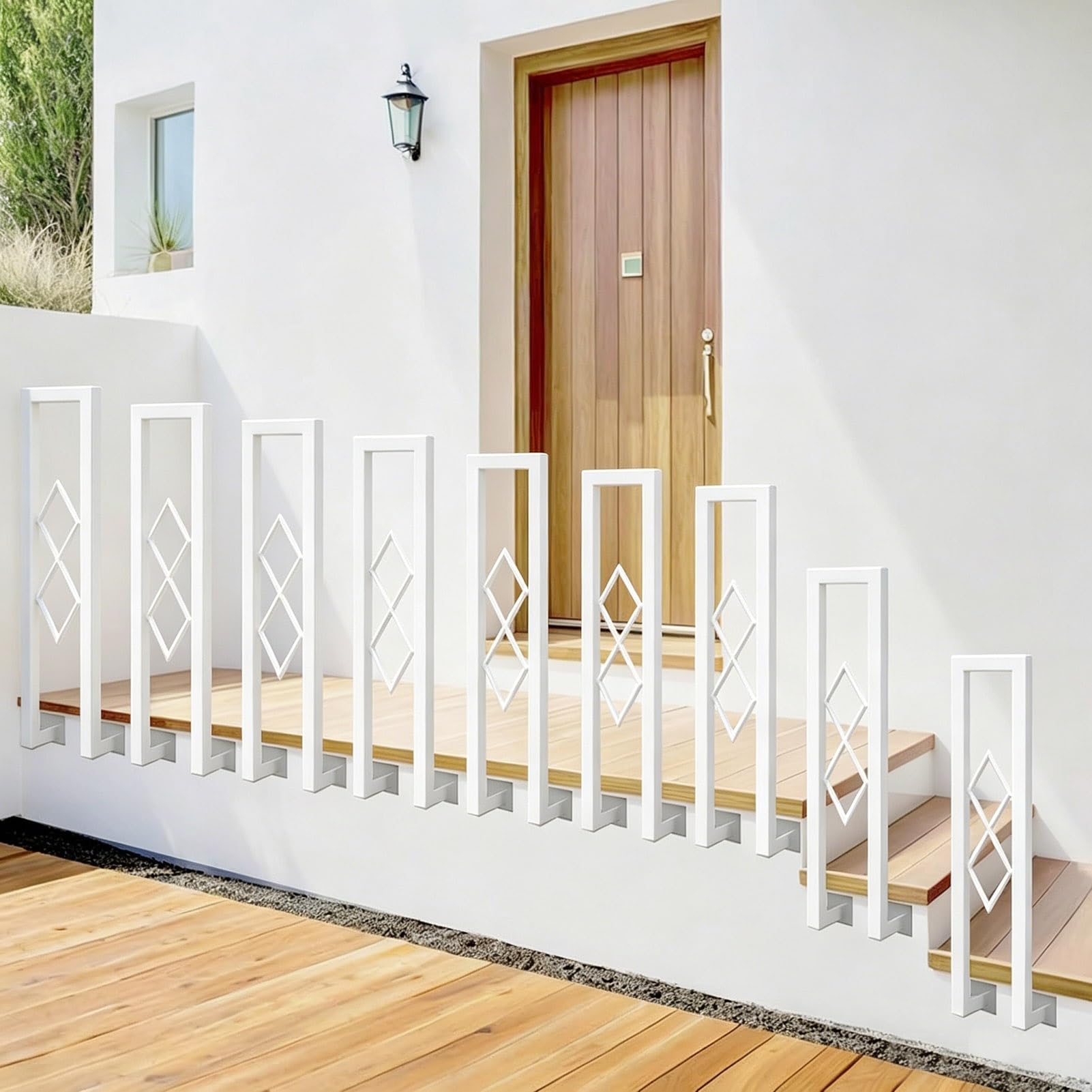 Gaommini White Side Mount Front Porch Stair Railing Handrail For Outdoor Concrete Steps | Wrought Iron Hand Rail U-Shaped Handrails Picket Fits 1 Steps Grab Rails, Black(,75Cm/30In)