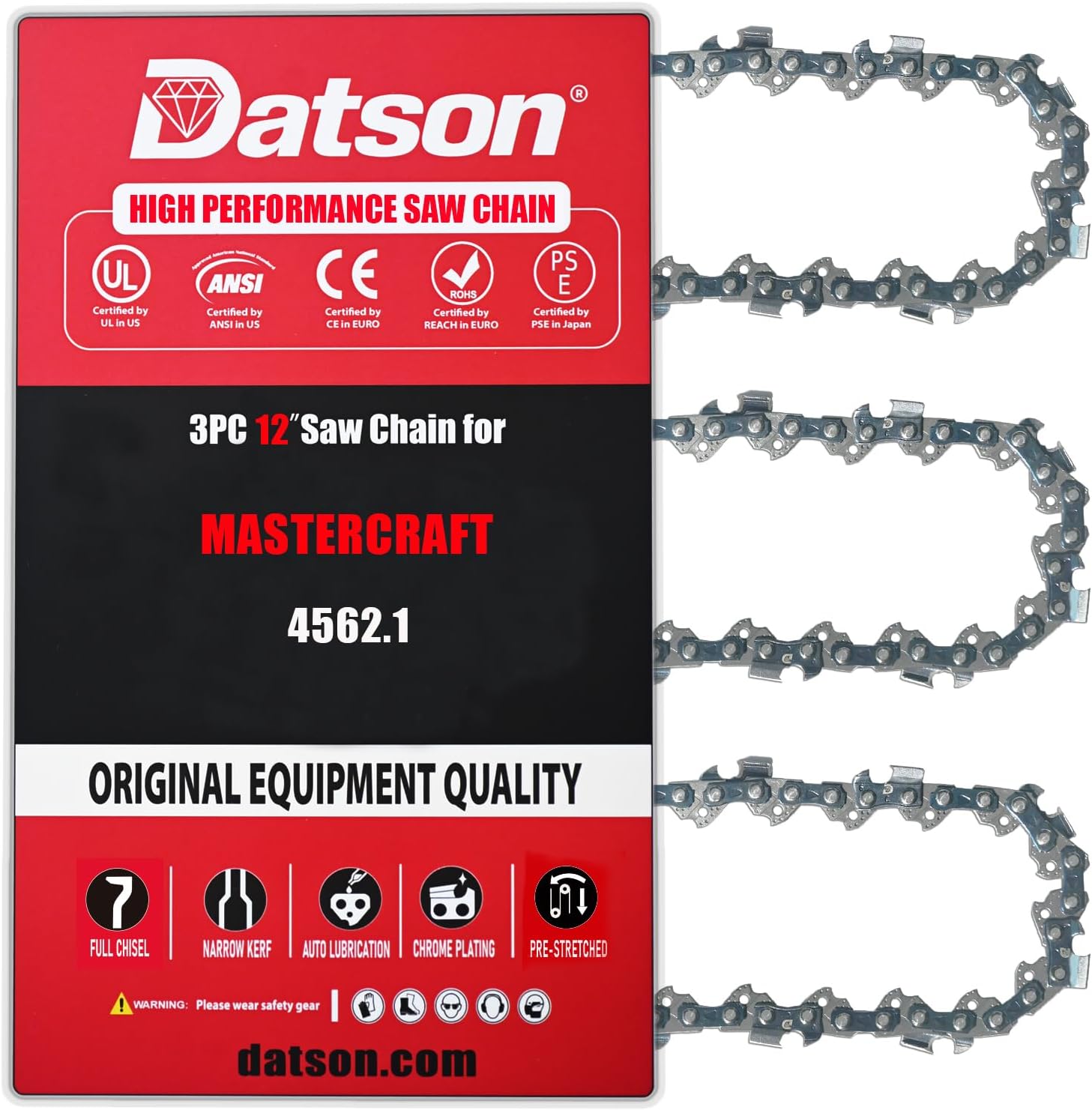 12 Inch Chainsaw Chain Replacement for MASTERCRAFT 4562.1,KOBALT KCS1224,EA3200S, EA3200SRBB, EA3201S, EA3500S, EA3500SRDB, EA3501S, XCU03, XCU04, MASTERCRAFT 4562.1(3 Chains)