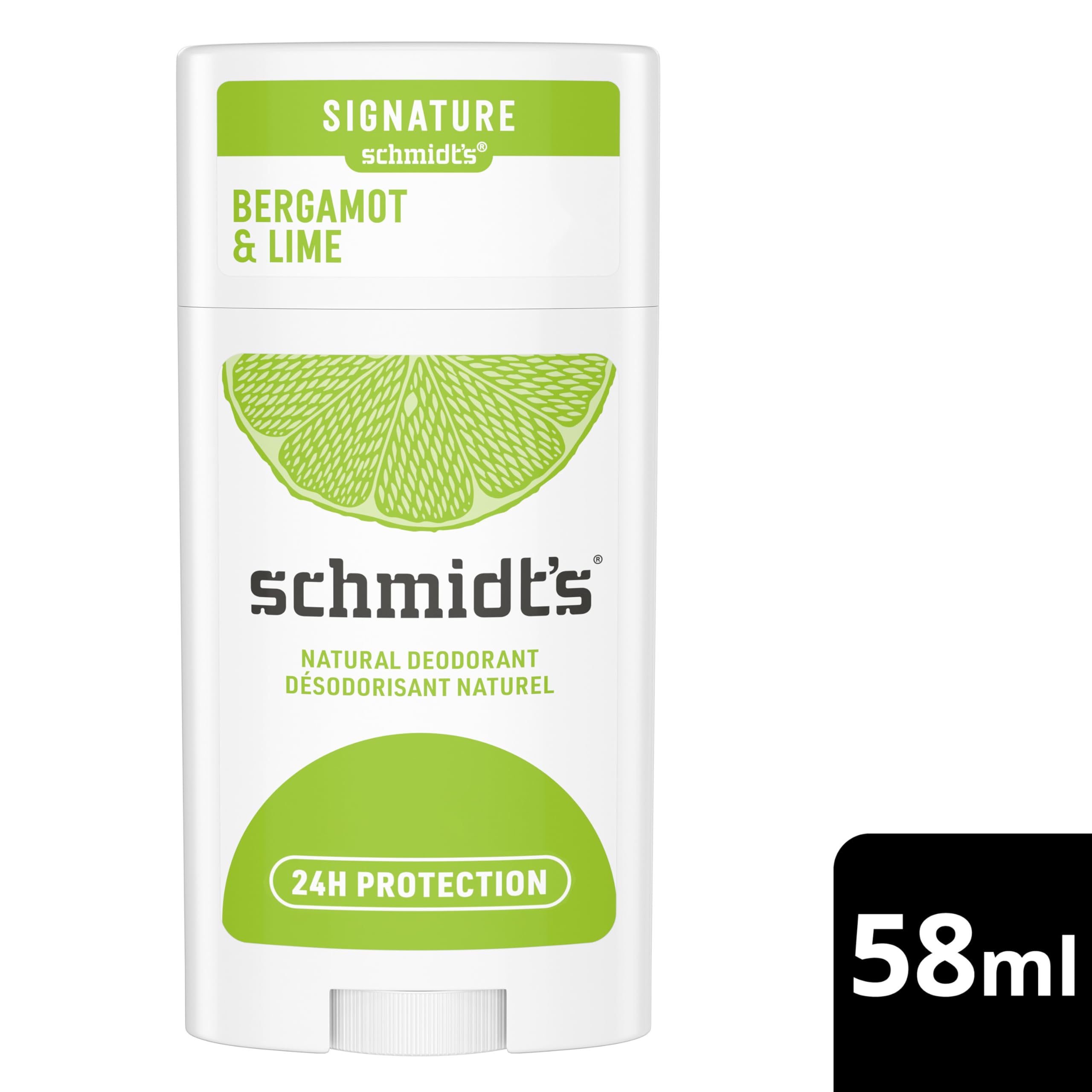 Schmidt's Déodorant Stick Signature Bergamote et Citron Vert, Efficace 24h, 100% Origine Naturelle, Certifié naturel et Vegan, Testé Dermatologiquement, 75g