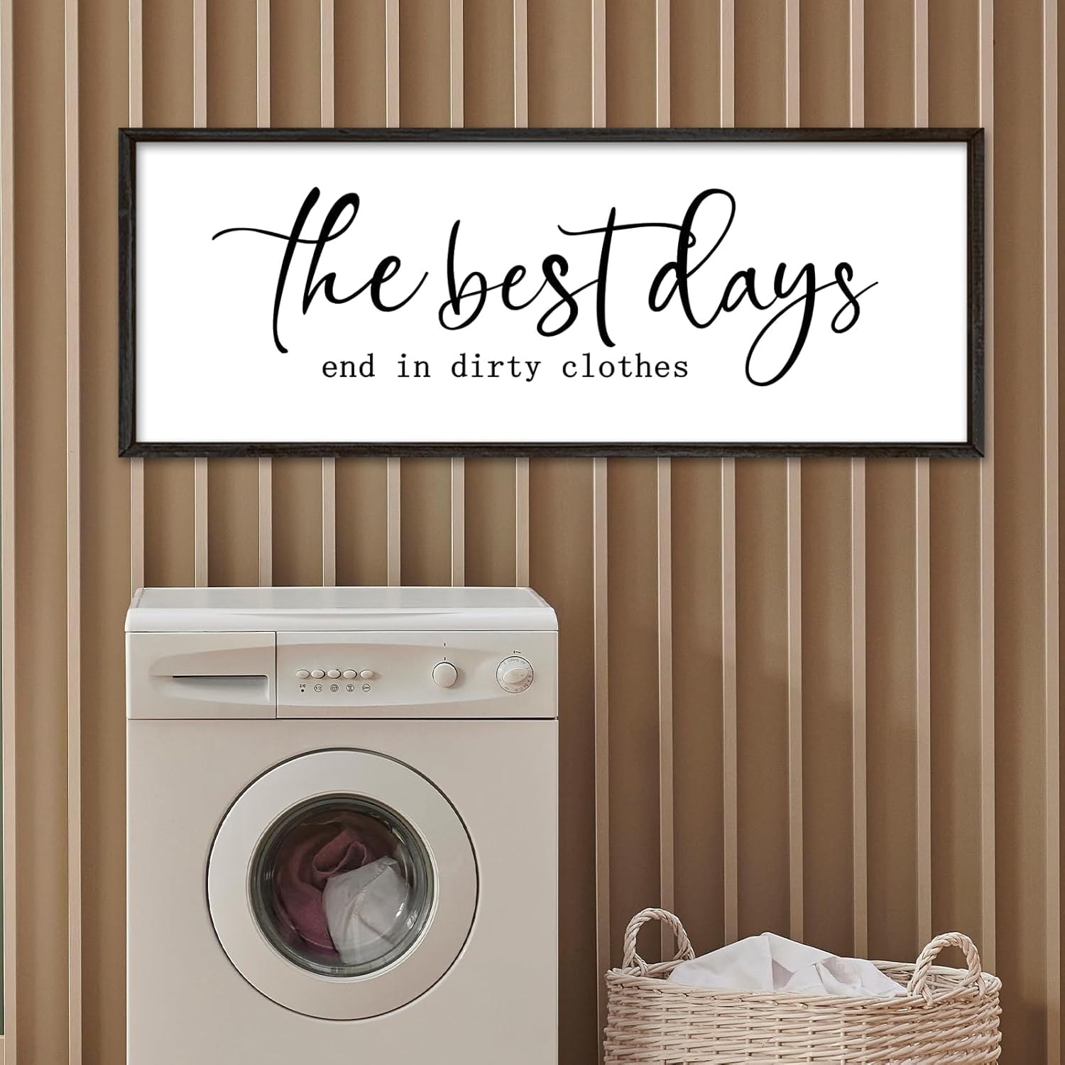 Laundry Room Wall Decor 40×15 The Best Days End In Dirtiest Clothes Sign Funny Modren Bathroom Large Plaque Wood Framed Wall Hanging Art (Black)