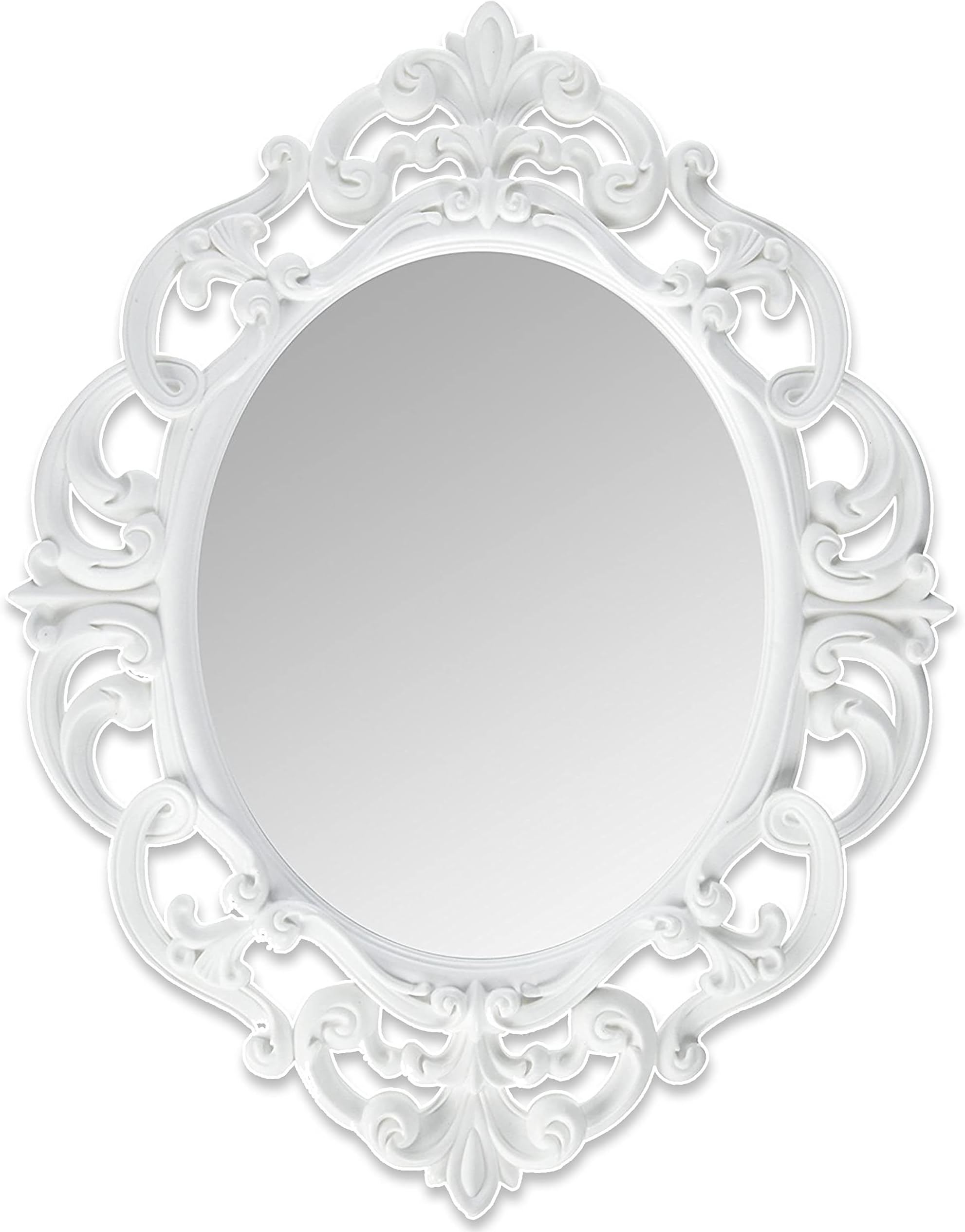 ANDALUS Small White Oval Vintage Mirror with Convenient Sawtooth Hook on Back - Pack of 1, Lightweight Ornate Wall Mirror for Home Decor, 11.5” x 15”