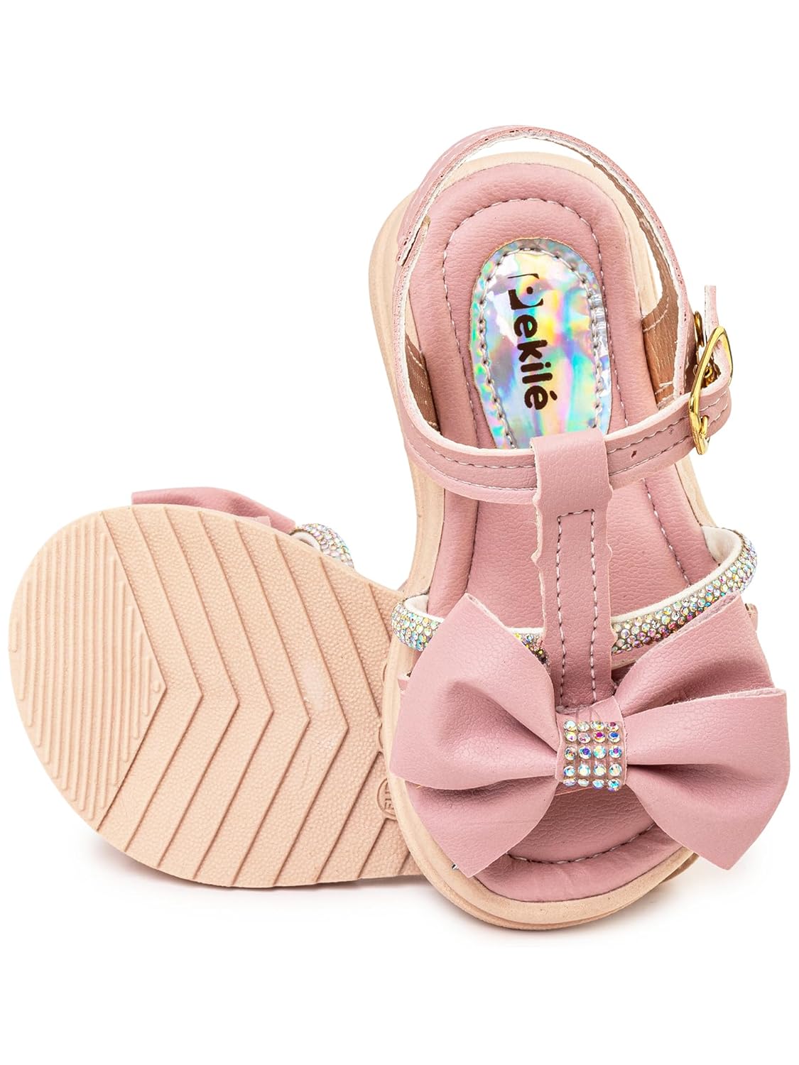 Sapatos Infantil Menina Bebê com Detalhes Brilhantes e Laço, Sola Antiderrapante Confortável 20 ao 27