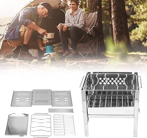 Miniatura 6 de Estufas de campamento de leña, estufa plegable de acero inoxidable para mochileros, cocina de barbacoa para picnic barbacoa, olla potable al aire