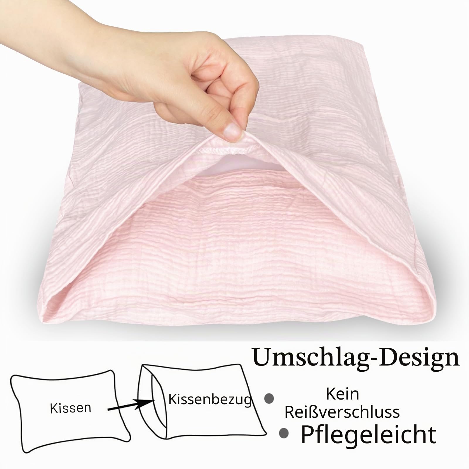 Winmany Reisekissenbezug aus Baumwoll-Musselin, mit Umschlag, Zubehör für Reisebett 33 x 45,7 cm, 35,6 x 48,3 cm, 30,5 x 40,6 cm, Hellrosa und Rosa