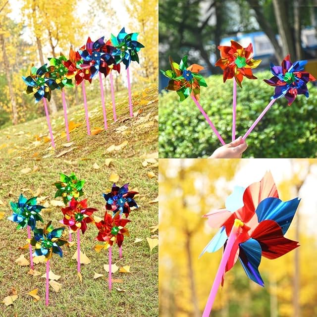 Foto 3 de 7 de JZK 100x Molinos de Viento Adornos de decoración de jardín al Aire Libre para niños Molinillo Giratorio…