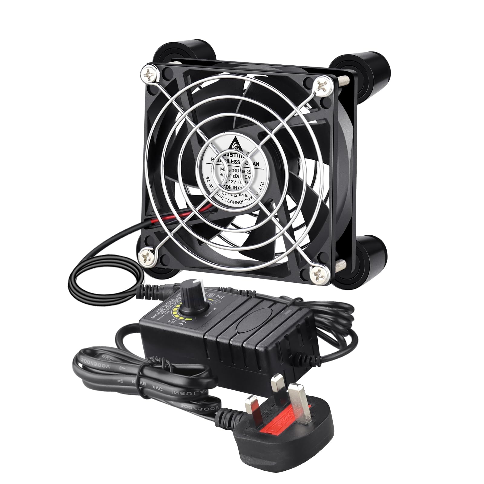 GDSTIME Ventilador de computadora de 220 V 80 mm con enchufe de CA 240 V 80 mmx25 mm,ventilador de refrigeración de gran flujo de aire CC 4 V-12 V,velocidad ajustable para amplificador de computadora