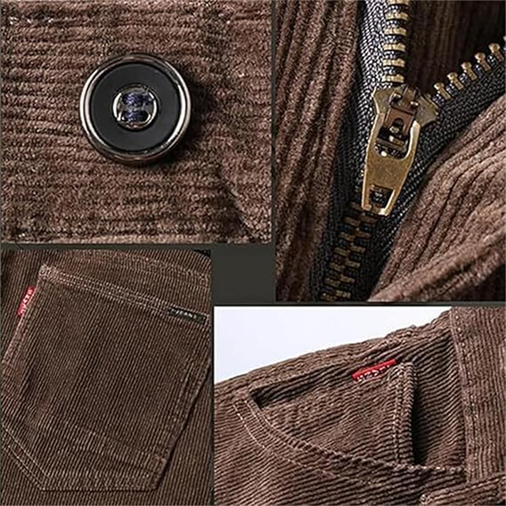 Pantalones de pana de pierna recta para hombre, pantalones de vestir ajustados de corte clásico, pantalones chinos elásticos cómodos casuales con bolsillos