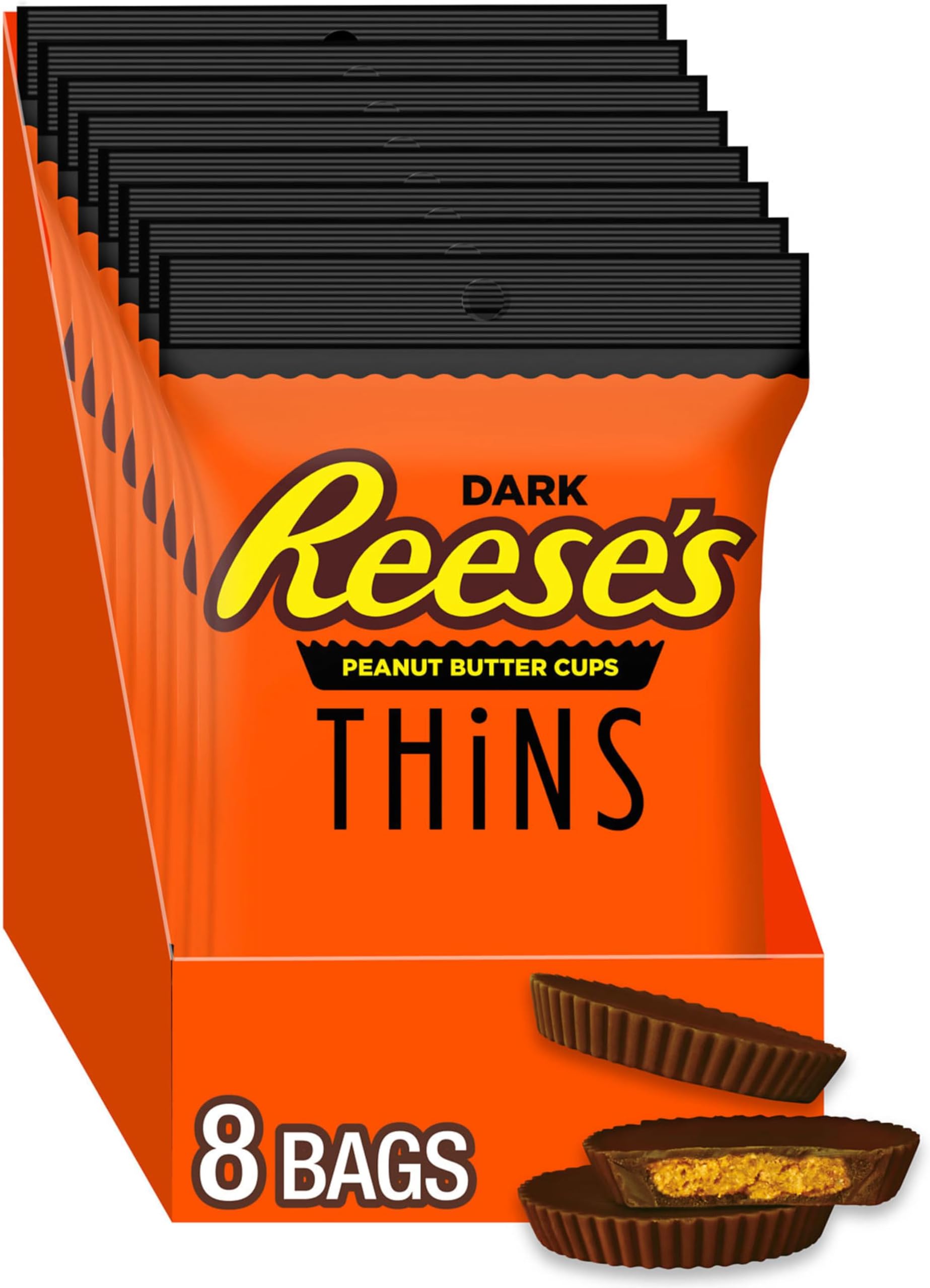 THiNS Dark Chocolate Peanut Butter Cups, Candy Packs, 3.1 oz (8 Count)