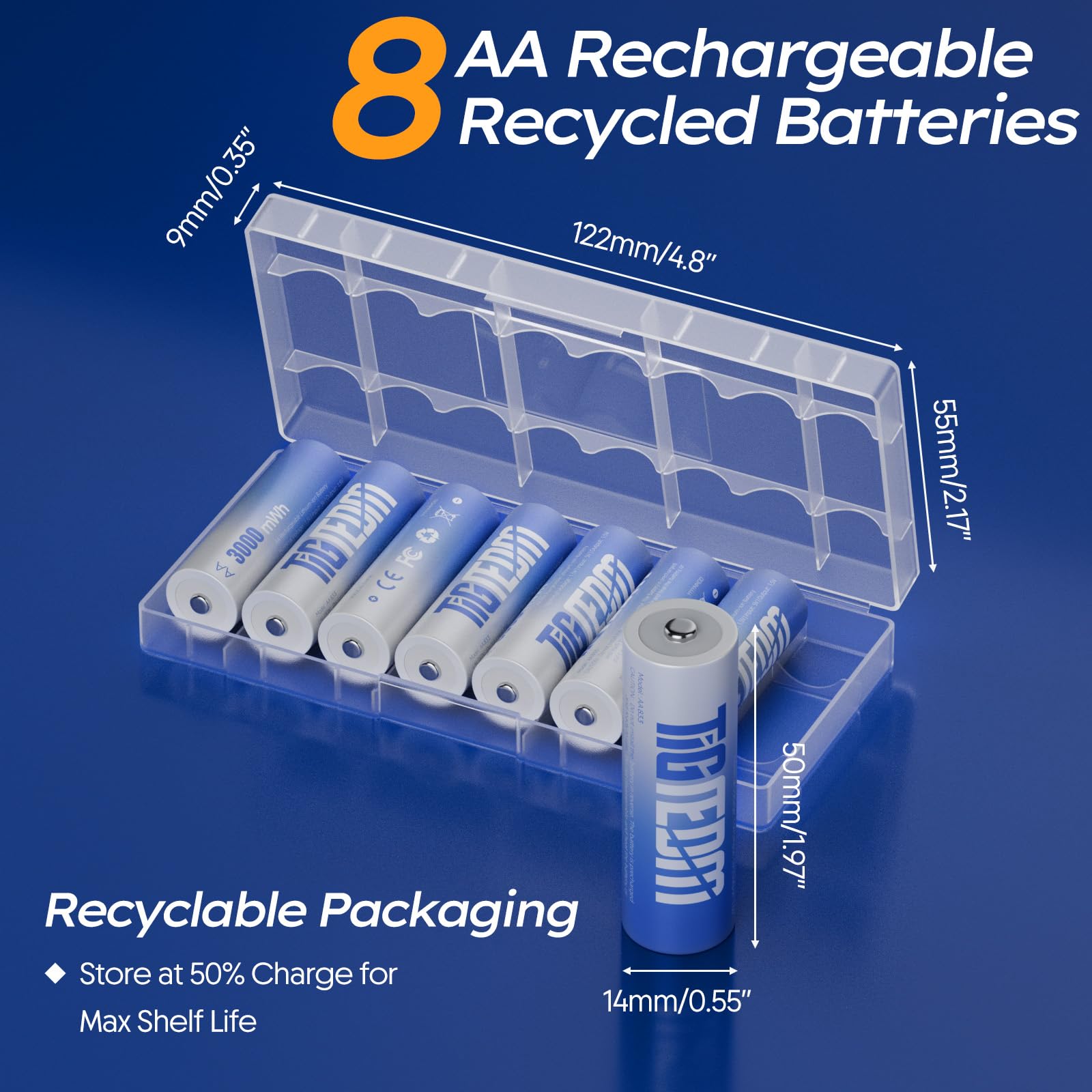 8PCS 1,5V AA Lithium Batterie Ricaricabili con Caricabatterie, 3000mWh Dobbia A Batterie Ricaricabili con scatola di Ricarica & stoccaggio in Uno per Flash (8pcs)